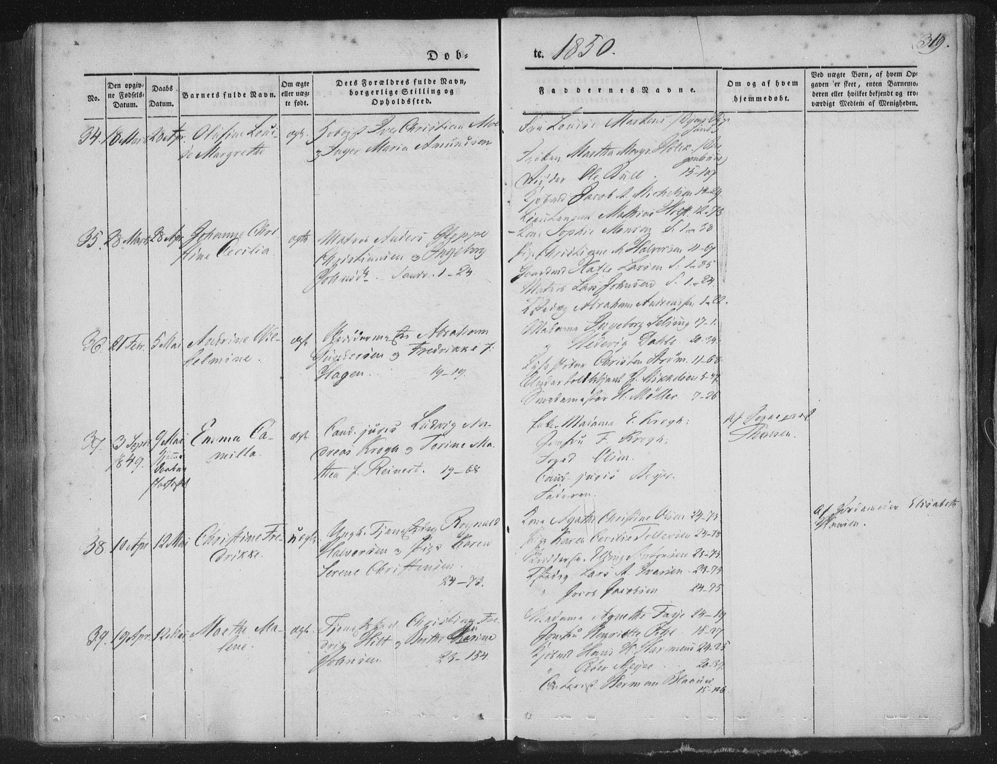 Korskirken sokneprestembete, SAB/A-76101/H/Haa/L0016: Parish register (official) no. B 2, 1841-1851, p. 319