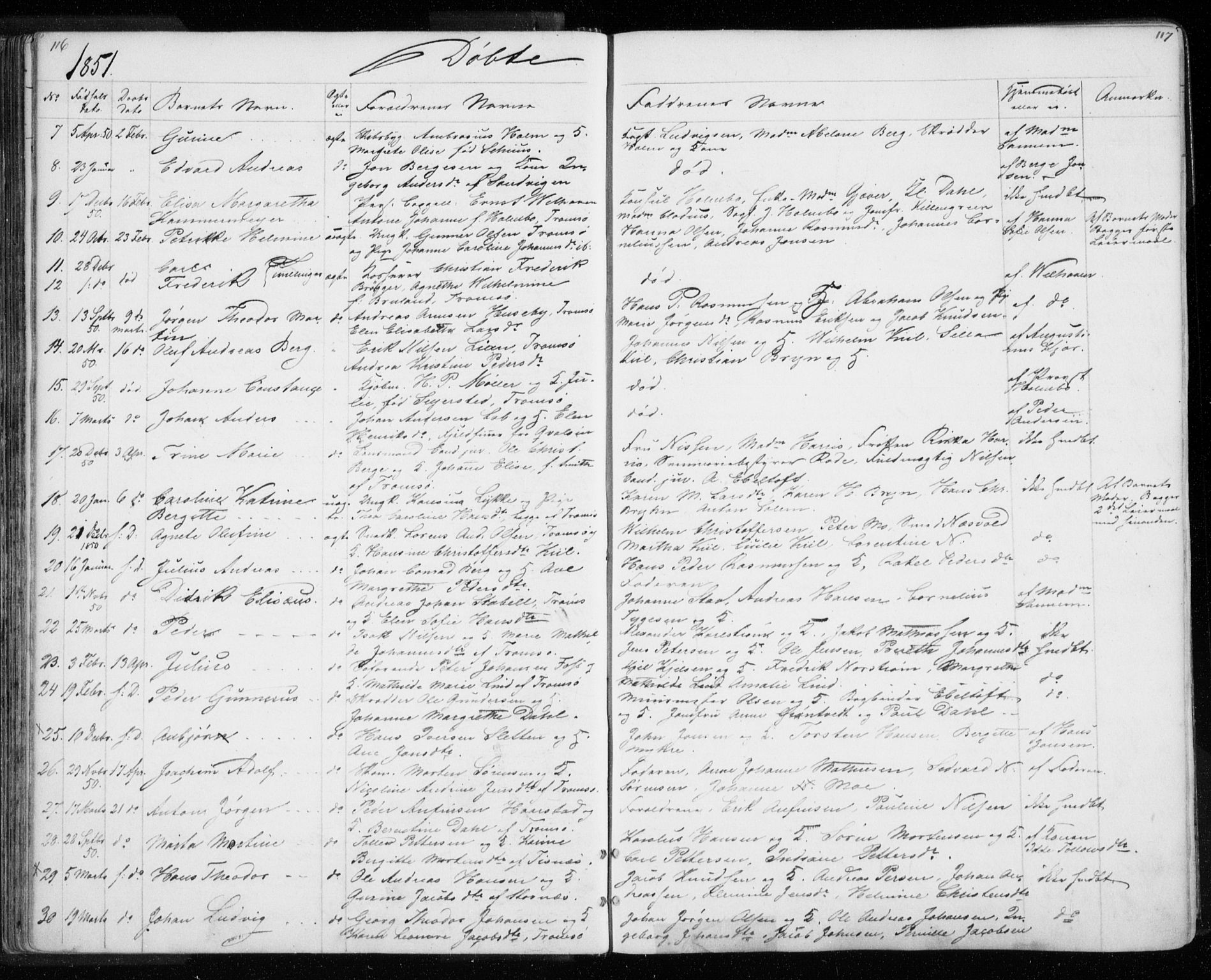 Tromsø sokneprestkontor/stiftsprosti/domprosti, SATØ/S-1343/G/Gb/L0005klokker: Parish register (copy) no. 5, 1846-1857, p. 116-117