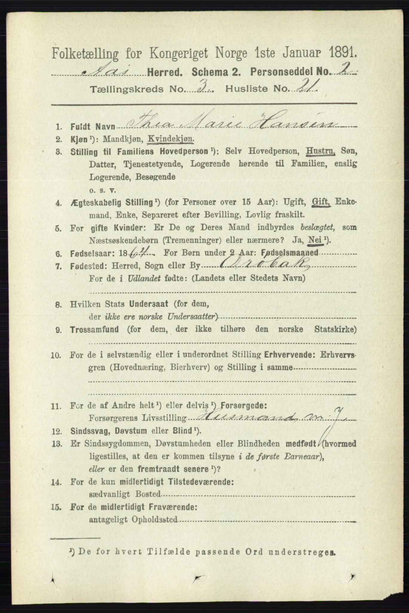 RA, 1891 census for 0214 Ås, 1891, p. 2258