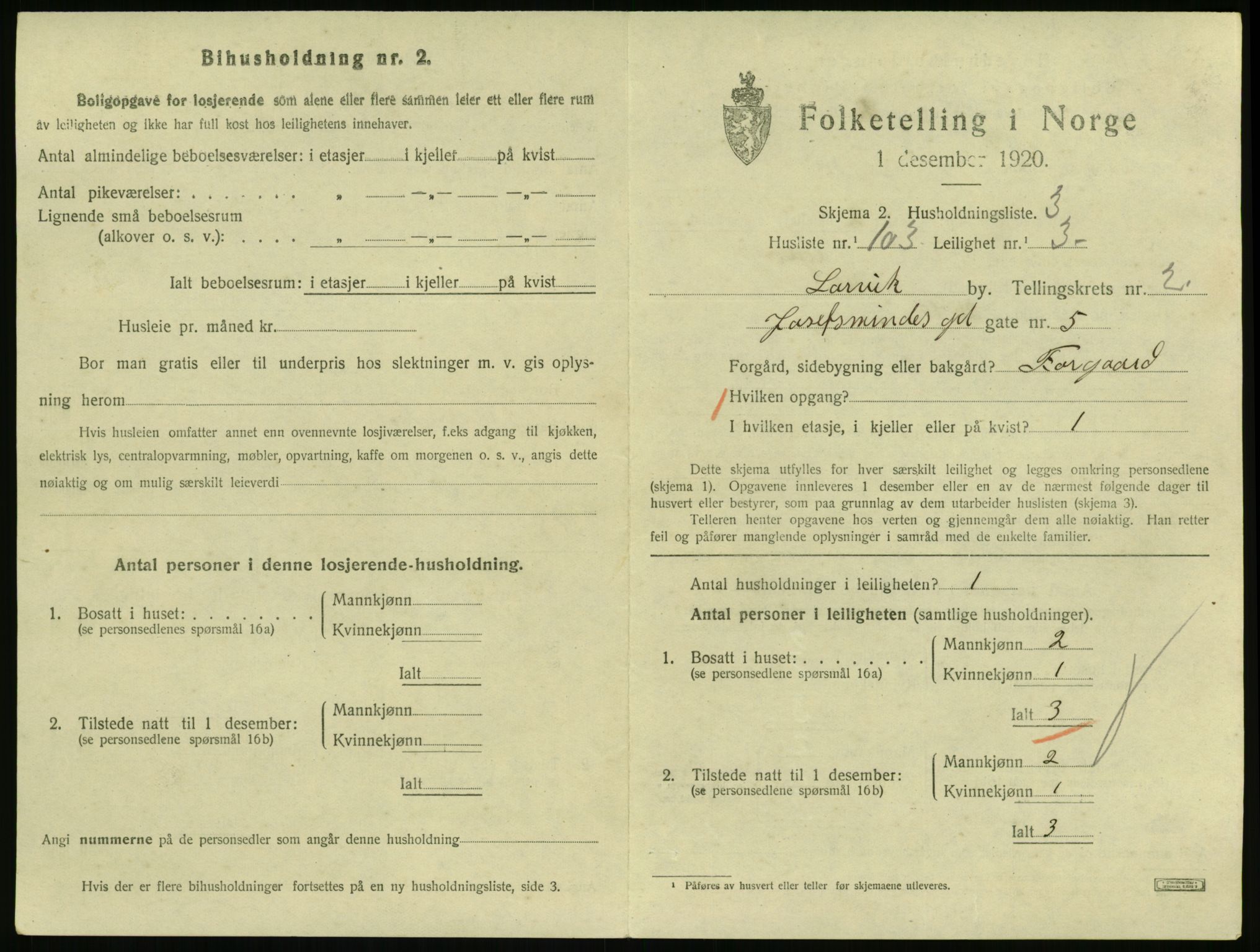 SAKO, 1920 census for Larvik, 1920, p. 3770