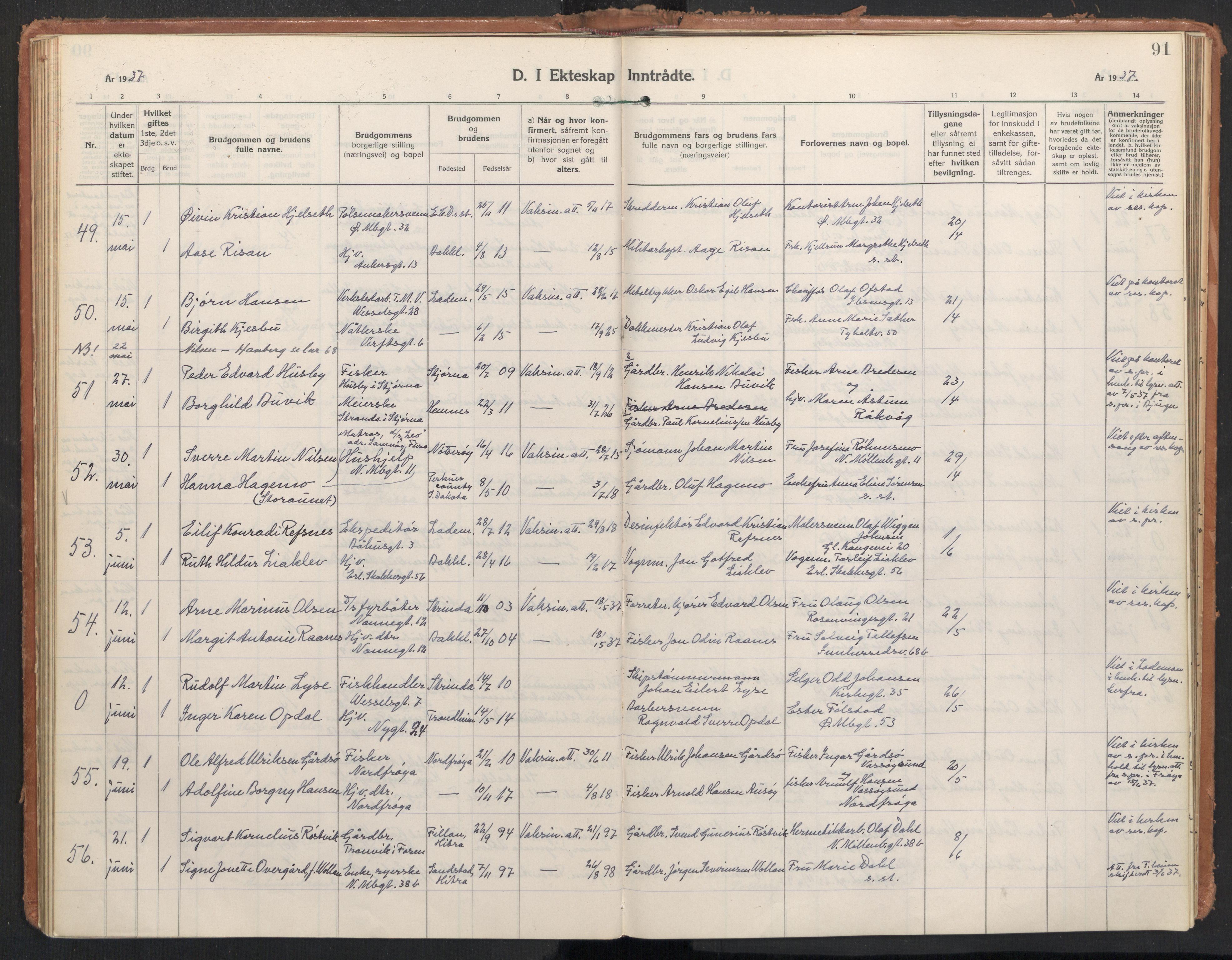 Ministerialprotokoller, klokkerbøker og fødselsregistre - Sør-Trøndelag, AV/SAT-A-1456/604/L0209: Parish register (official) no. 604A29, 1931-1945, p. 91