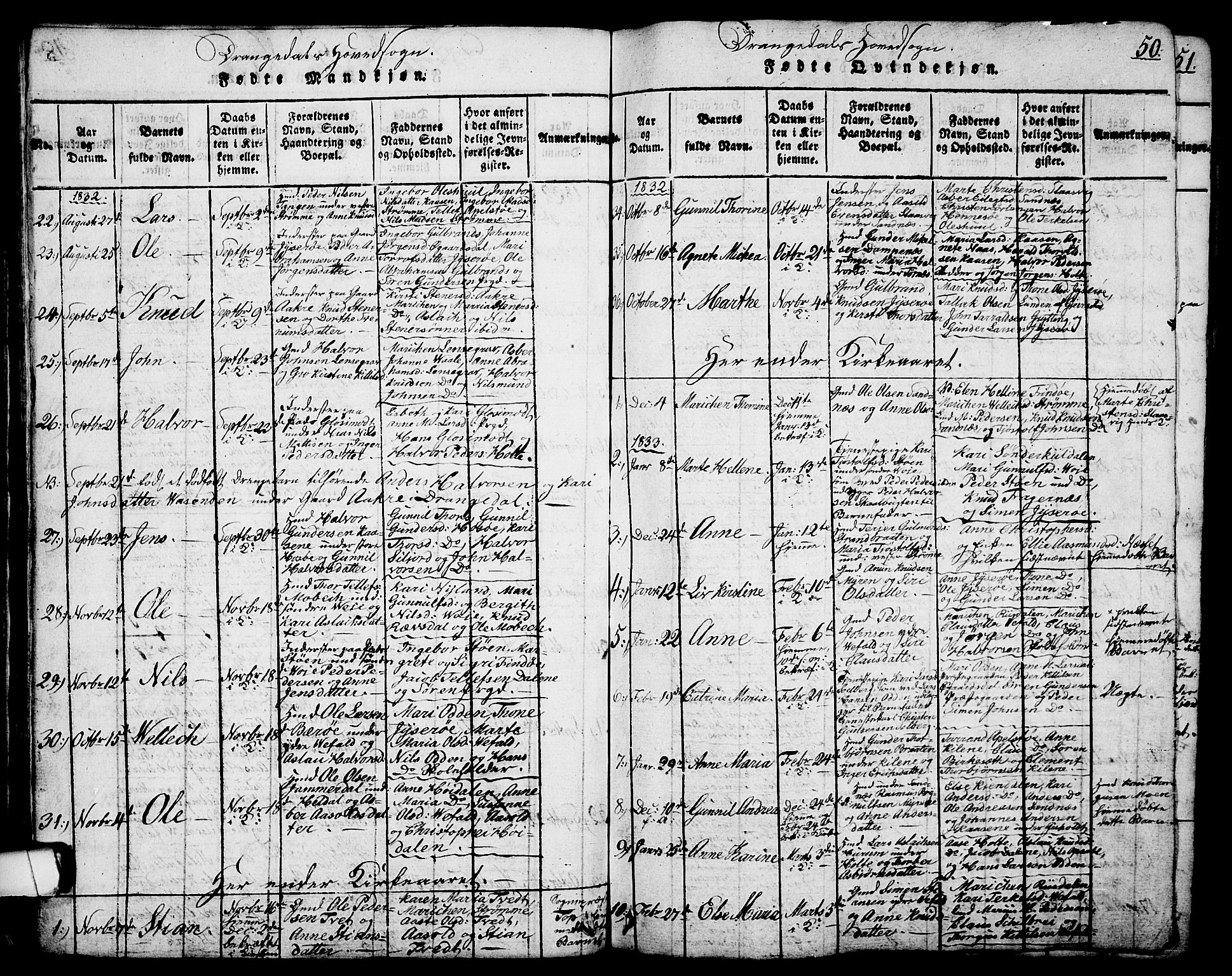 Drangedal kirkebøker, SAKO/A-258/G/Ga/L0001: Parish register (copy) no. I 1 /1, 1814-1856, p. 50