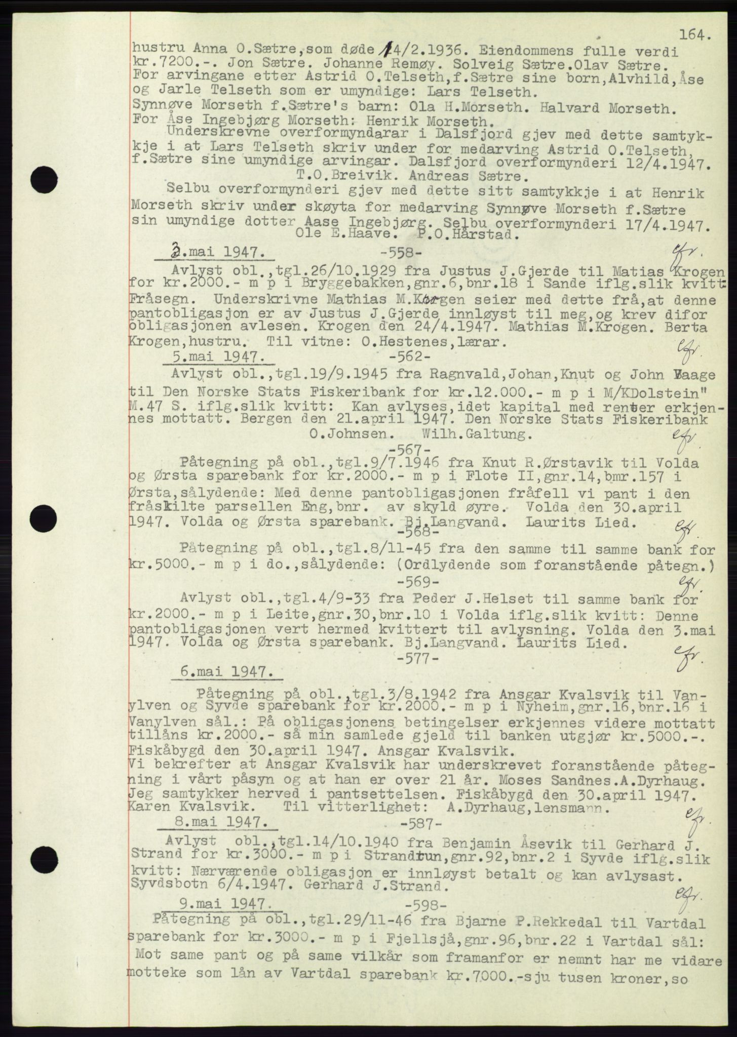 Søre Sunnmøre sorenskriveri, AV/SAT-A-4122/1/2/2C/L0072: Mortgage book no. 66, 1941-1955, Diary no: : 558/1947