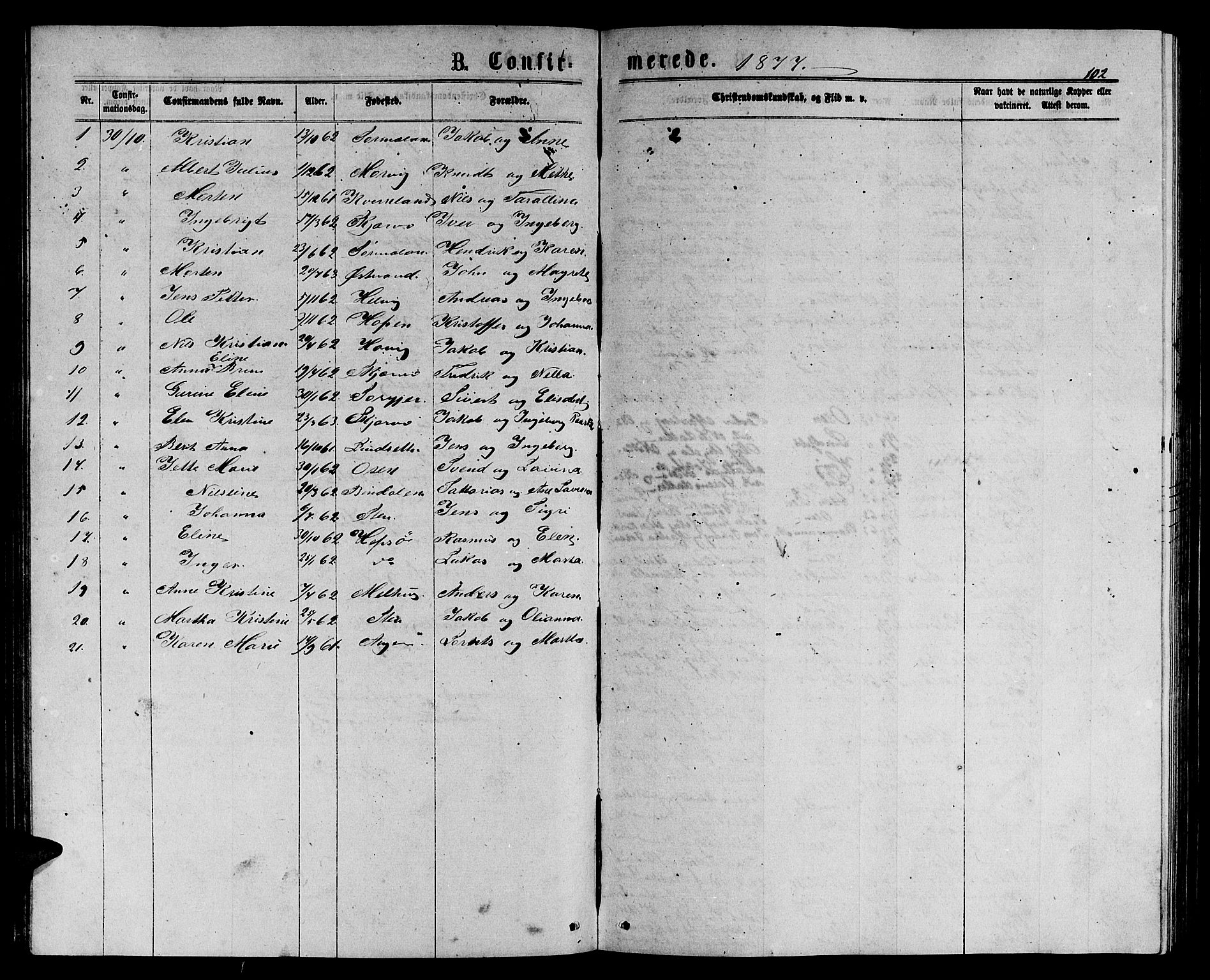 Ministerialprotokoller, klokkerbøker og fødselsregistre - Sør-Trøndelag, SAT/A-1456/658/L0725: Parish register (copy) no. 658C01, 1867-1882, p. 102