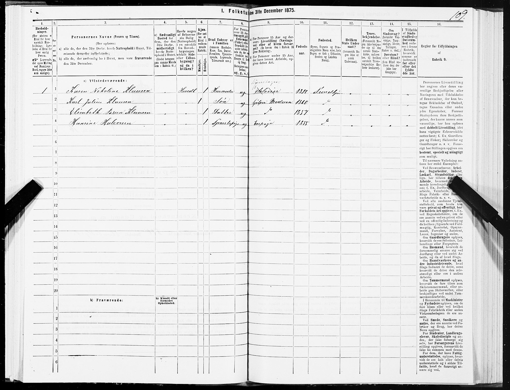 SAT, 1875 census for 1660P Strinda, 1875, p. 4109