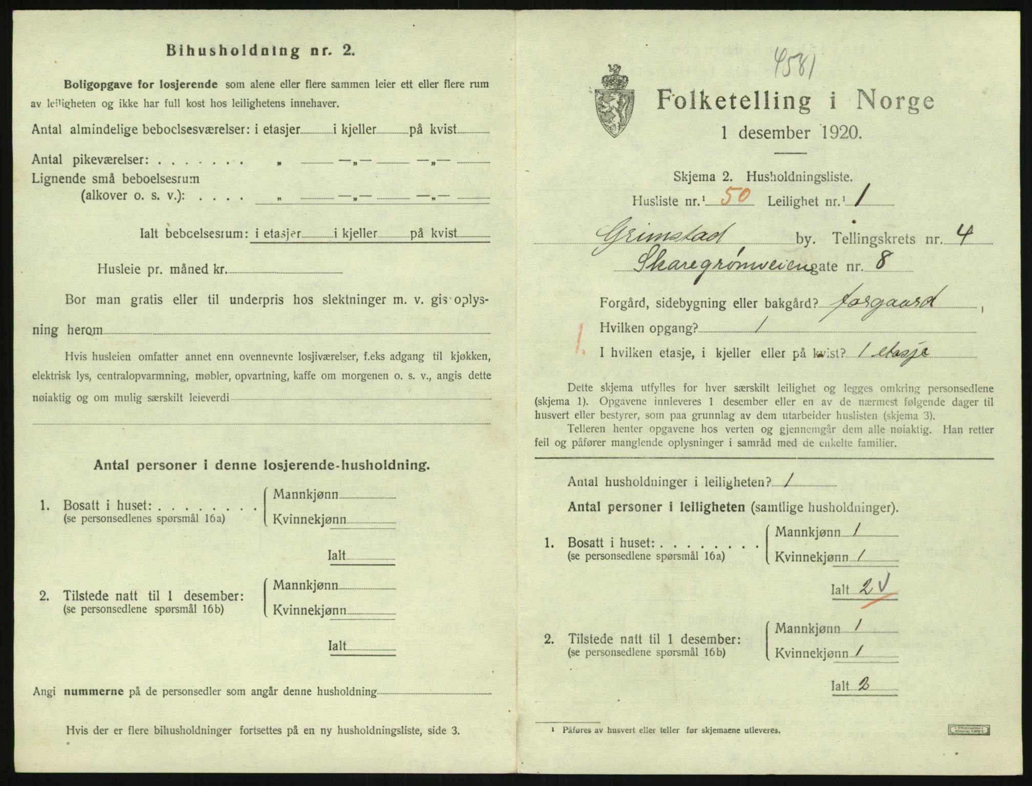 SAK, 1920 census for Grimstad, 1920, p. 1973