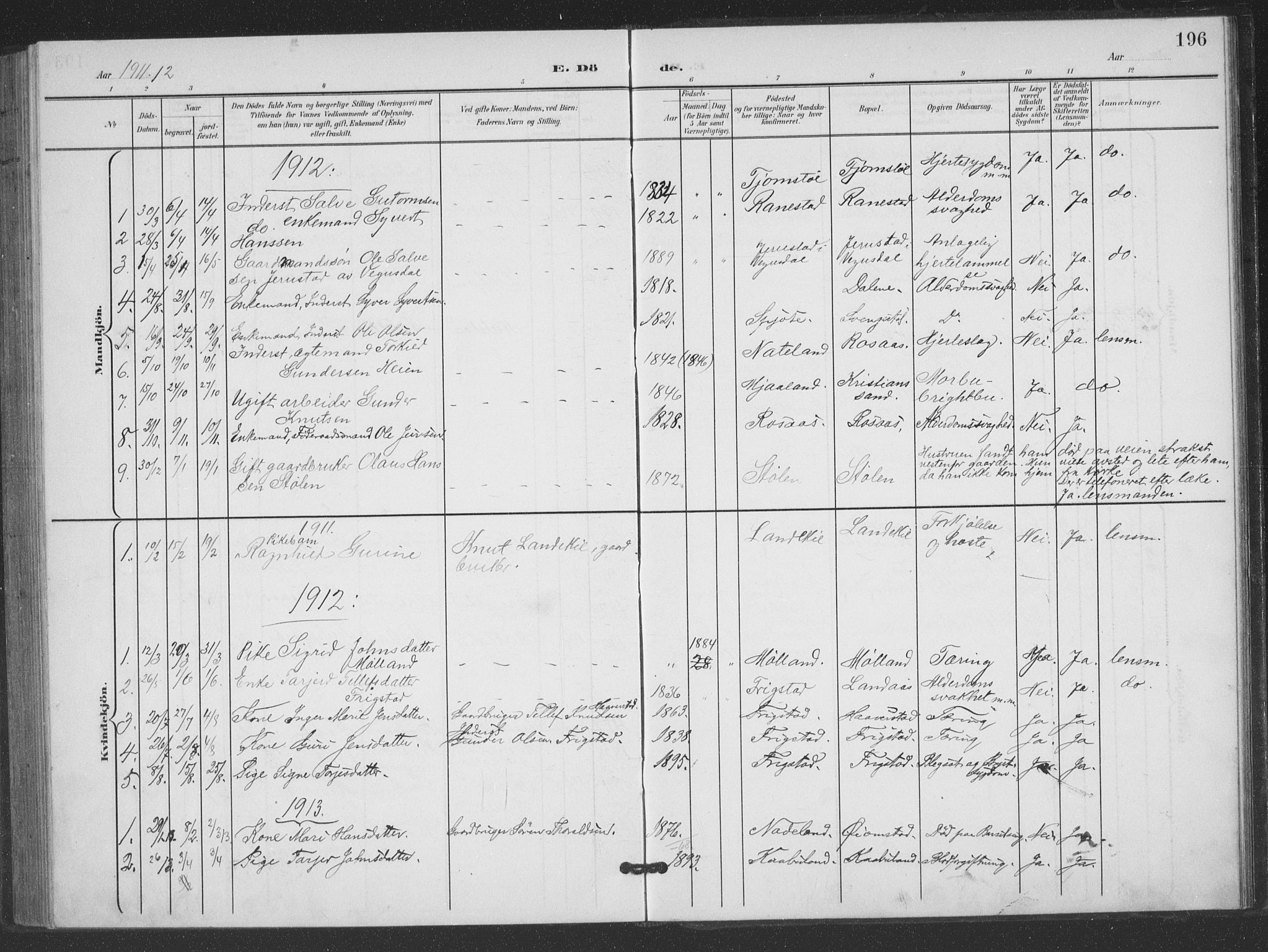 Evje sokneprestkontor, SAK/1111-0008/F/Fb/Fbc/L0005: Parish register (copy) no. B 5, 1901-1935, p. 196