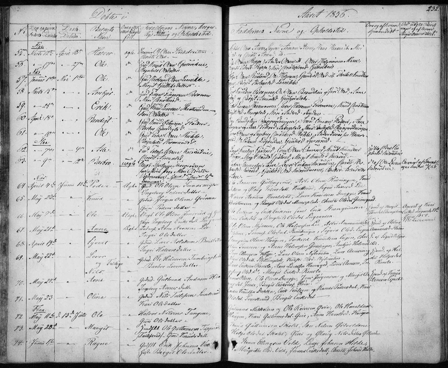 Nes kirkebøker, SAKO/A-236/F/Fa/L0009: Parish register (official) no. 9, 1834-1863, p. 232