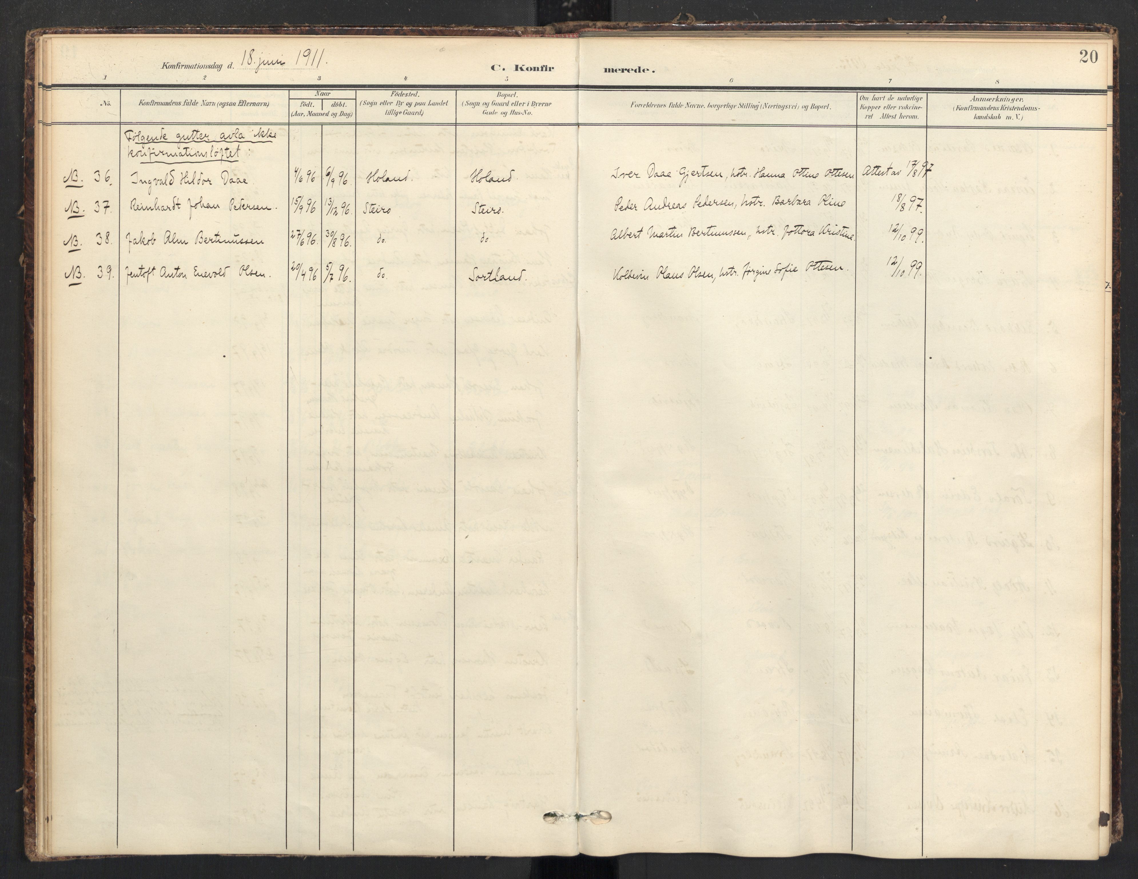 Ministerialprotokoller, klokkerbøker og fødselsregistre - Nordland, AV/SAT-A-1459/895/L1375: Parish register (official) no. 895A10, 1907-1938, p. 20