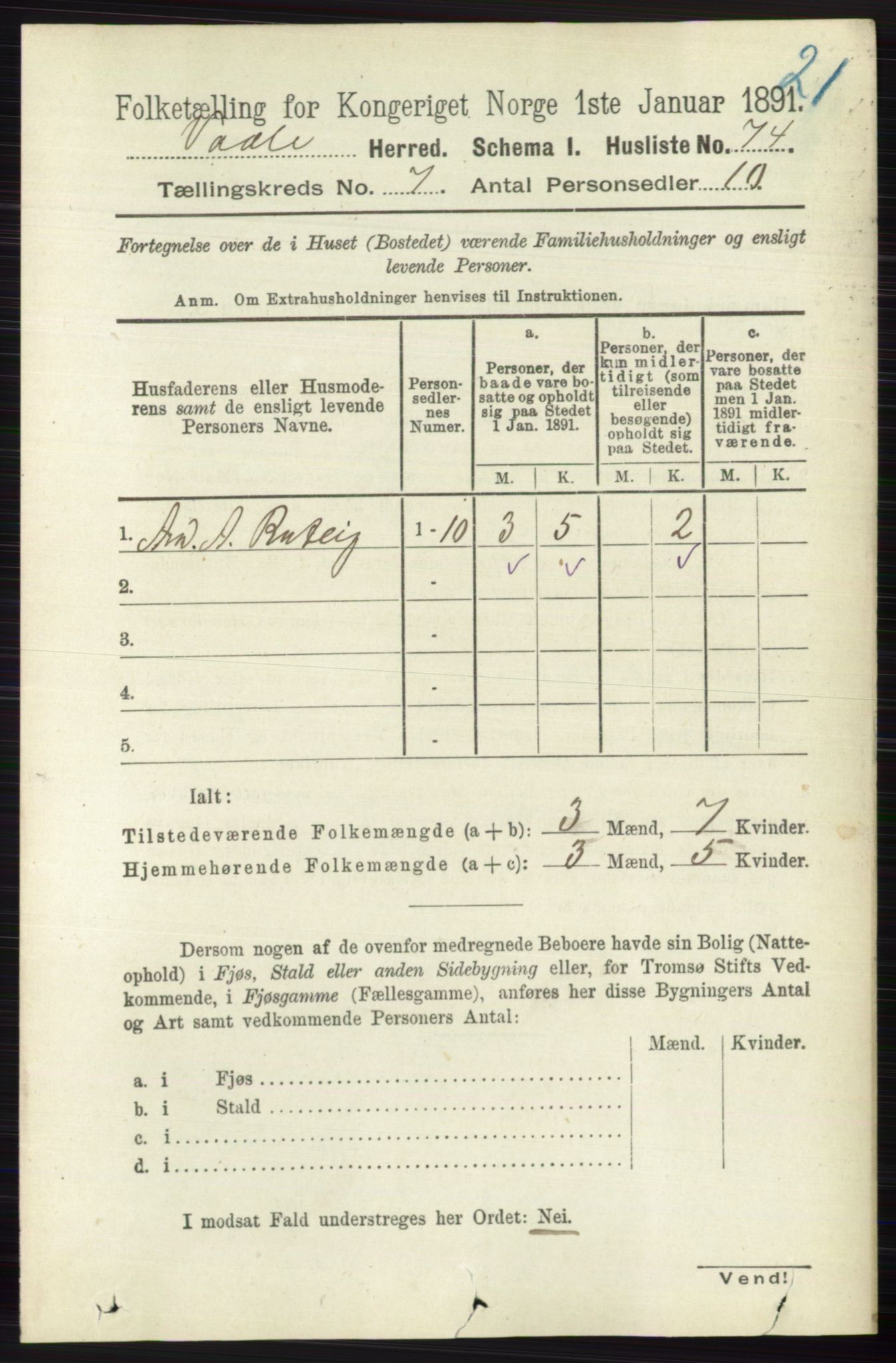 RA, 1891 census for 0716 Våle, 1891, p. 2379