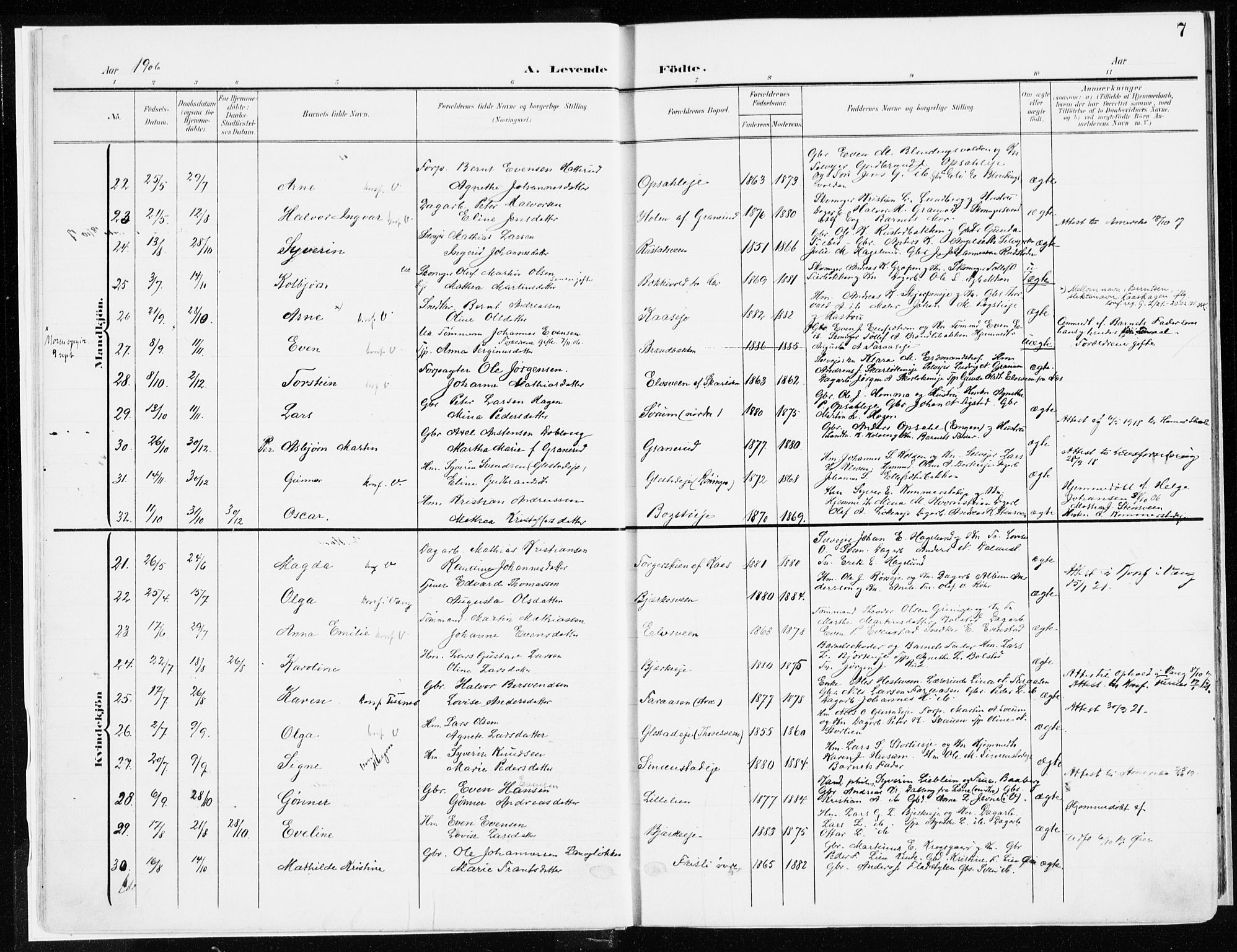 Ringsaker prestekontor, AV/SAH-PREST-014/K/Ka/L0019: Parish register (official) no. 19, 1905-1920, p. 7