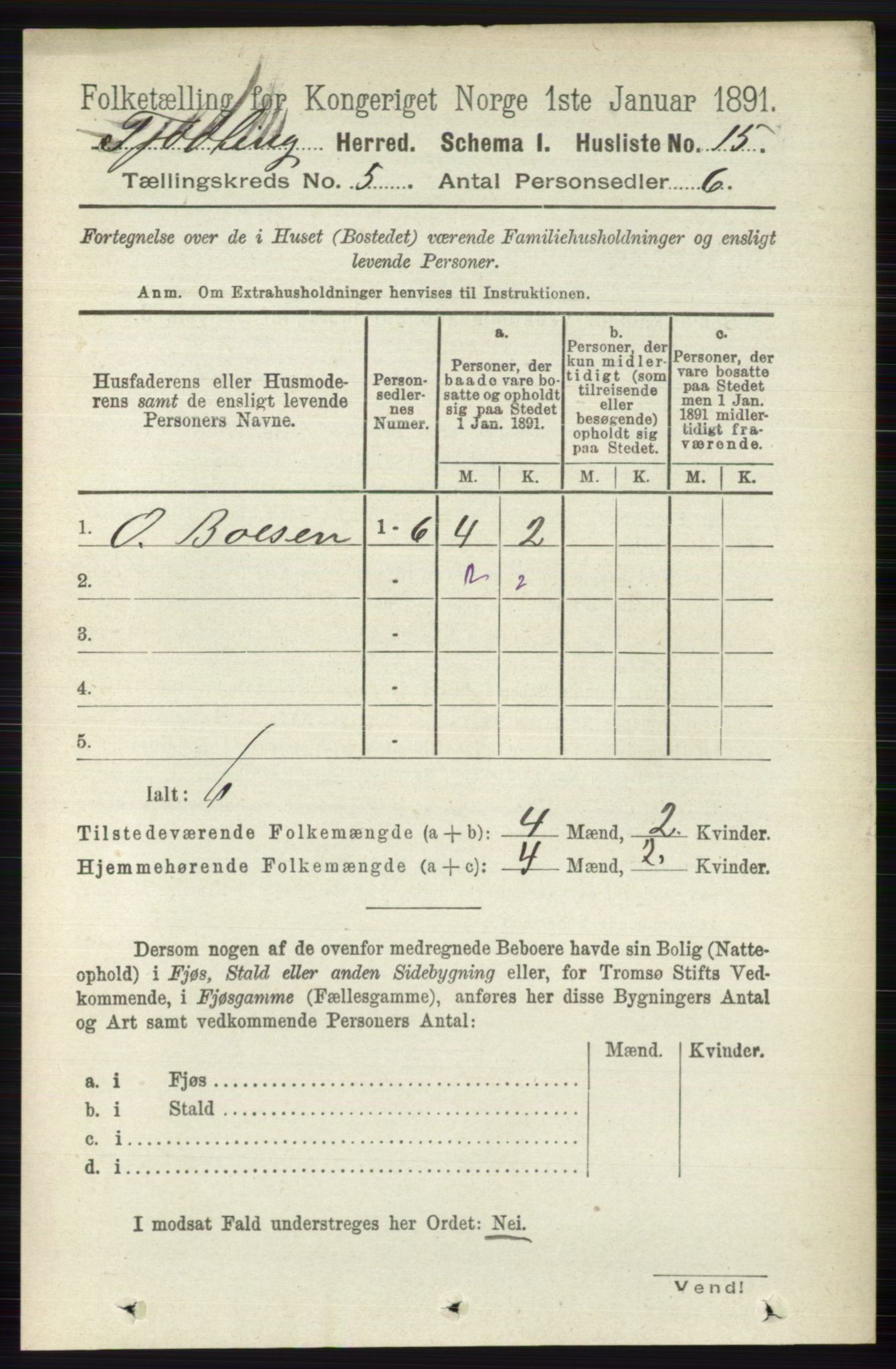 RA, 1891 census for 0725 Tjølling, 1891, p. 1850