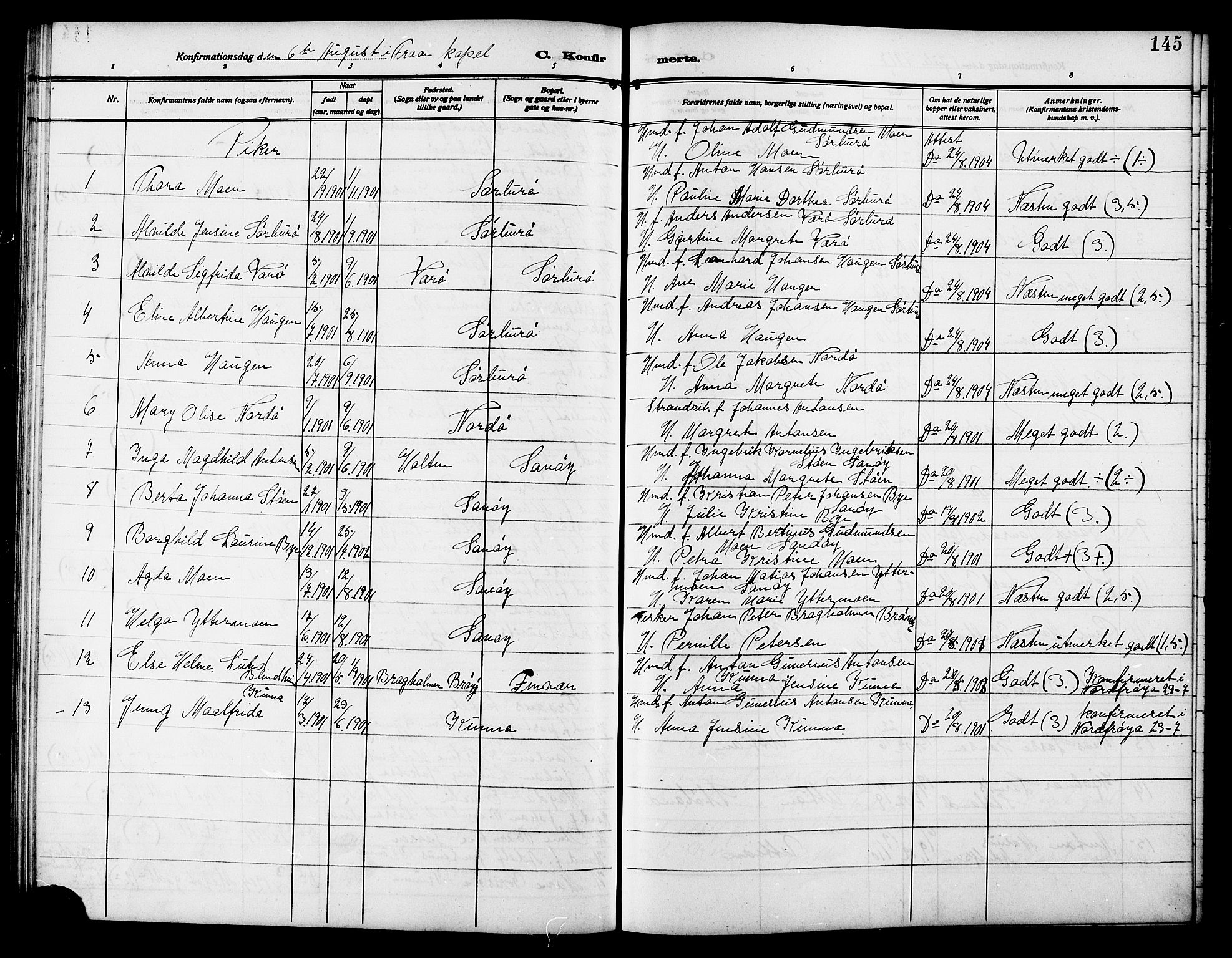 Ministerialprotokoller, klokkerbøker og fødselsregistre - Sør-Trøndelag, SAT/A-1456/640/L0588: Parish register (copy) no. 640C05, 1909-1922, p. 145