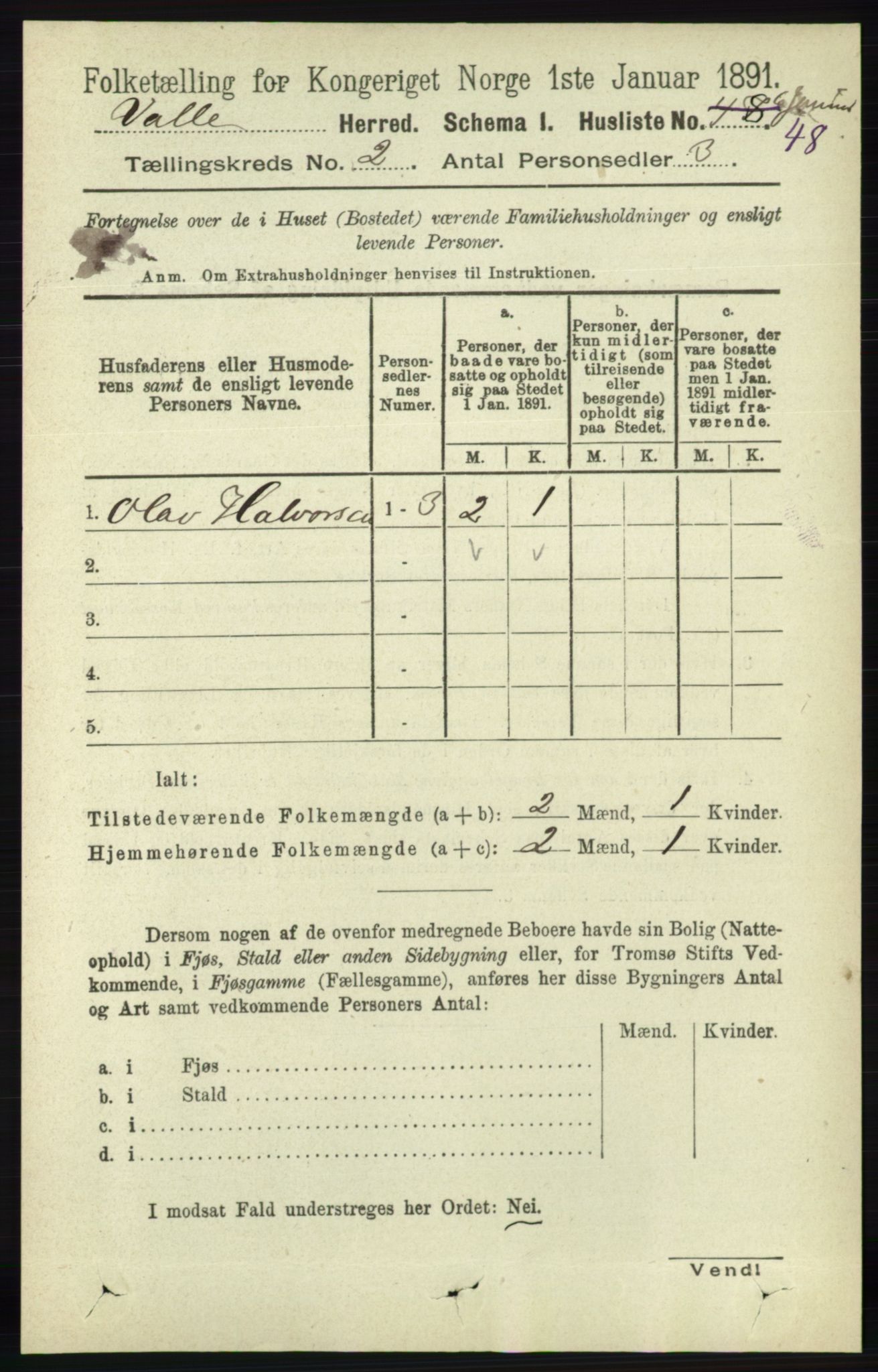 RA, 1891 census for 0940 Valle, 1891, p. 368