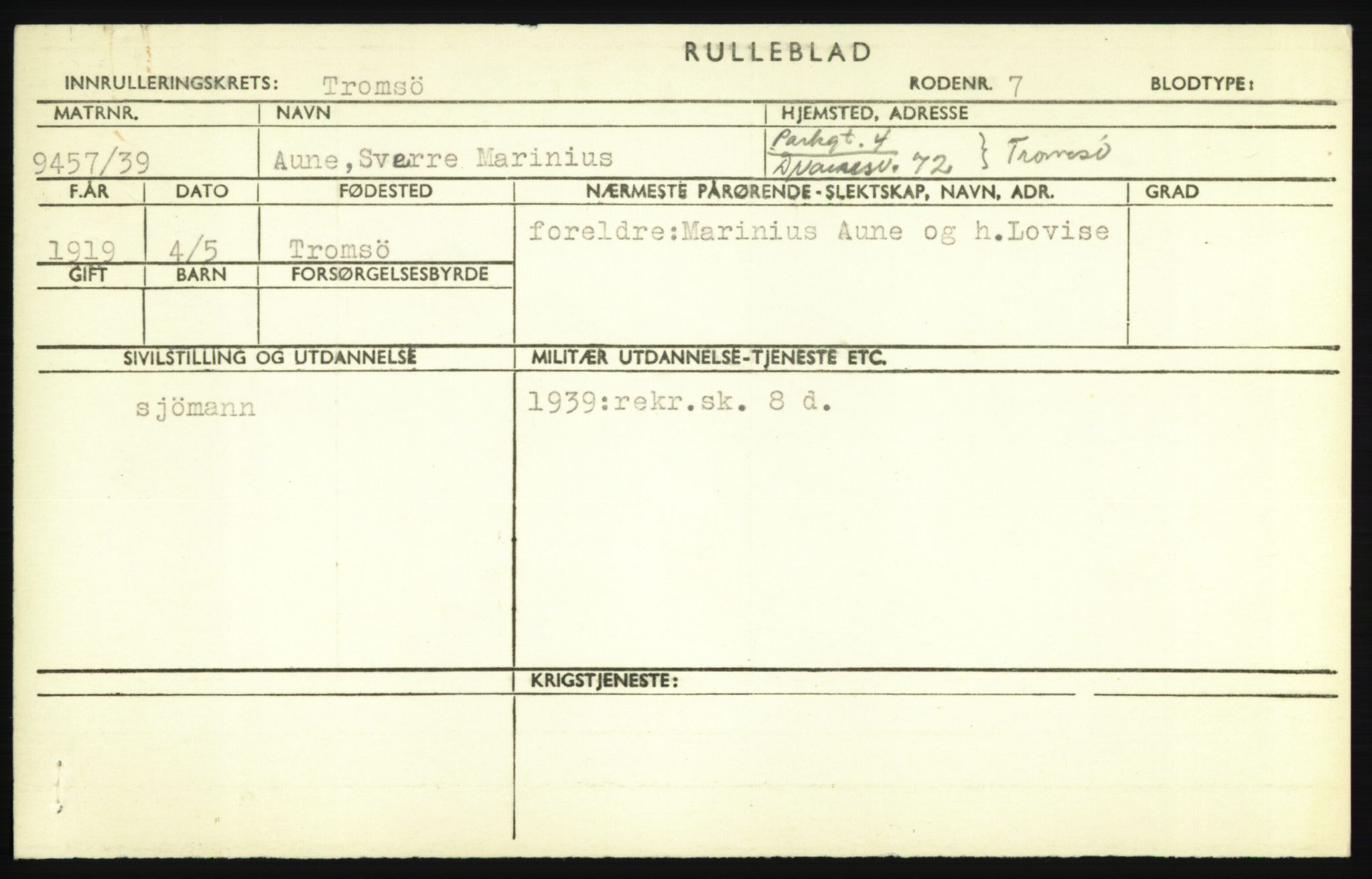 Forsvaret, Troms infanteriregiment nr. 16, AV/RA-RAFA-3146/P/Pa/L0023: Rulleblad for regimentets menige mannskaper, årsklasse 1939, 1939, p. 79