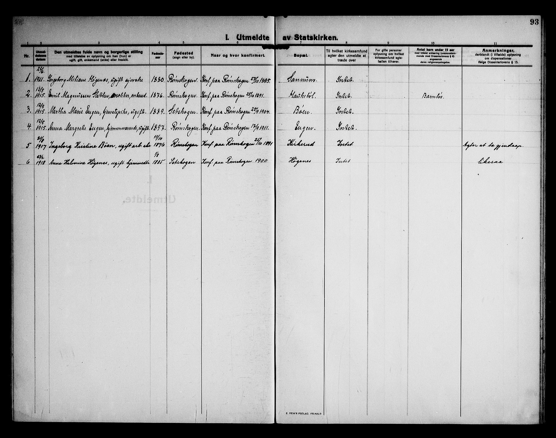 Rødenes prestekontor Kirkebøker, SAO/A-2005/F/Fb/L0004: Parish register (official) no. II 4, 1911-1926, p. 93
