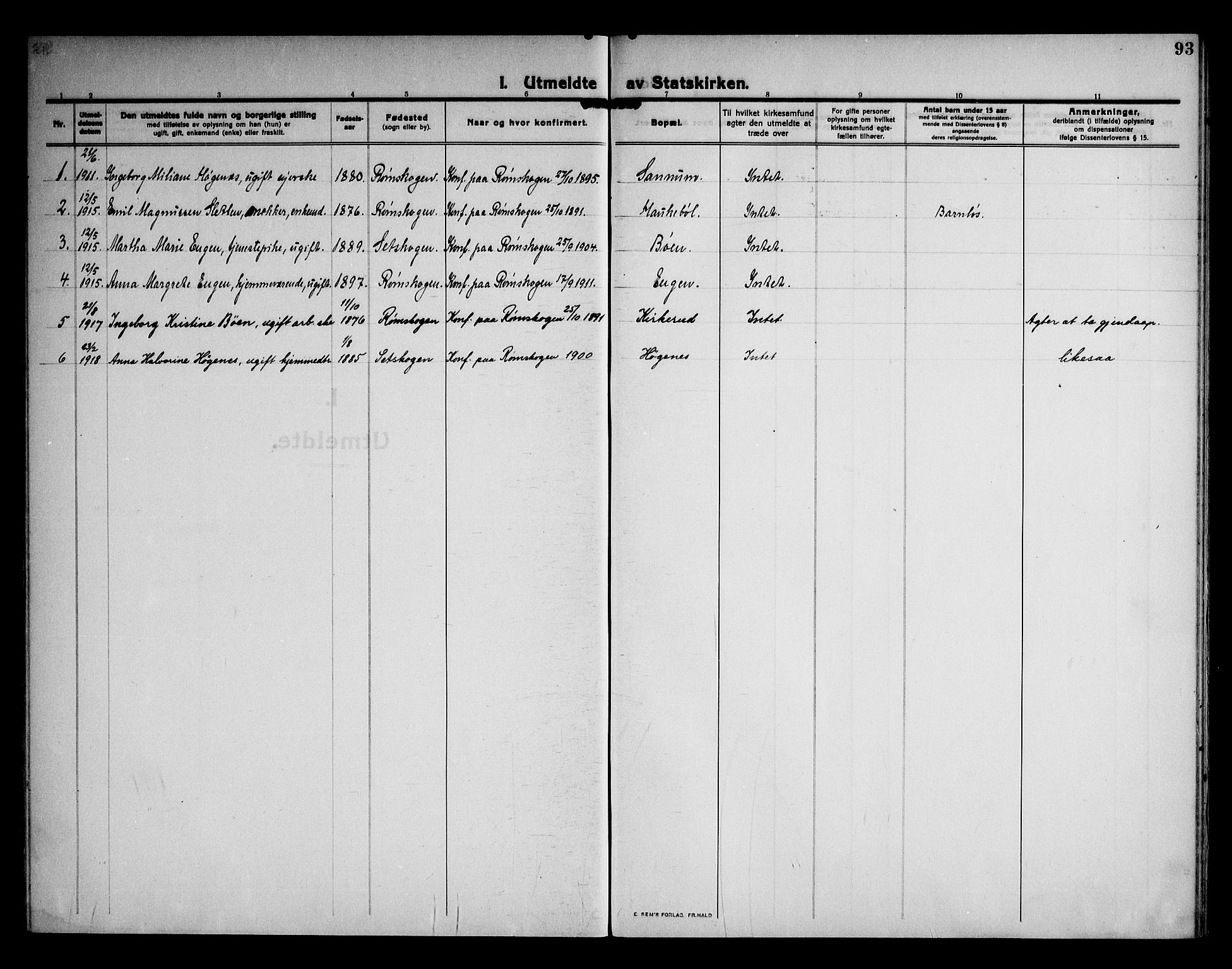 Rødenes prestekontor Kirkebøker, AV/SAO-A-2005/F/Fb/L0004: Parish register (official) no. II 4, 1911-1926, p. 93