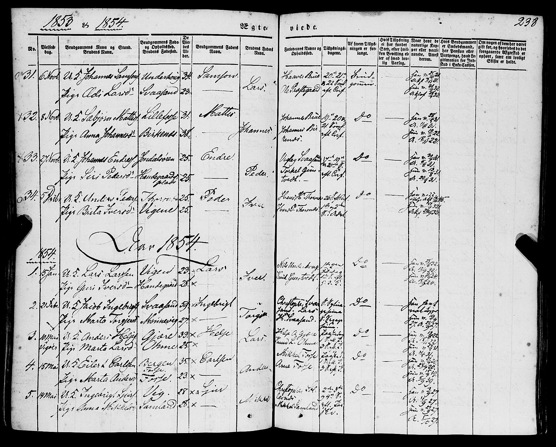 Strandebarm sokneprestembete, SAB/A-78401/H/Haa: Parish register (official) no. A 7, 1844-1872, p. 238