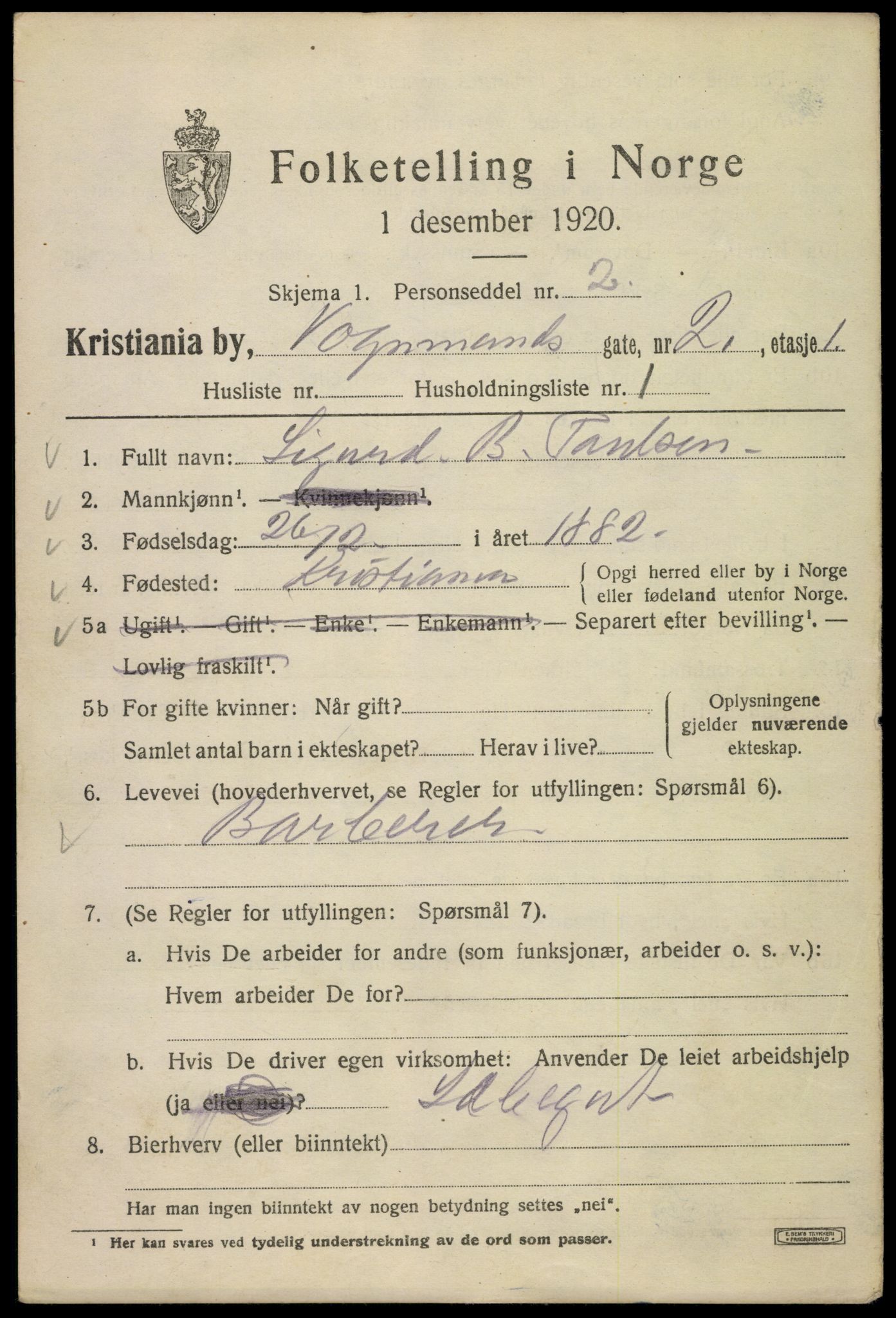 SAO, 1920 census for Kristiania, 1920, p. 638069