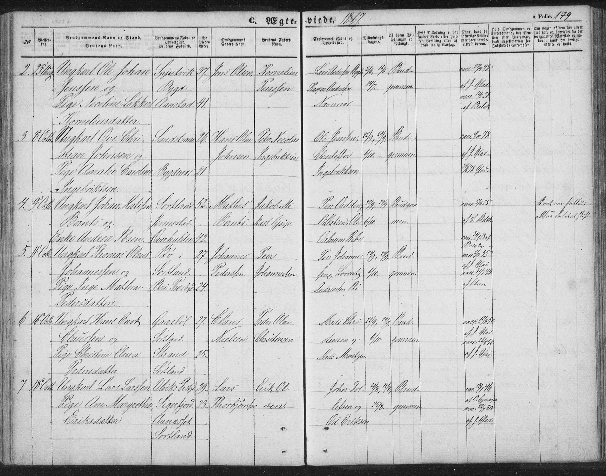 Ministerialprotokoller, klokkerbøker og fødselsregistre - Nordland, SAT/A-1459/895/L1369: Parish register (official) no. 895A04, 1852-1872, p. 179