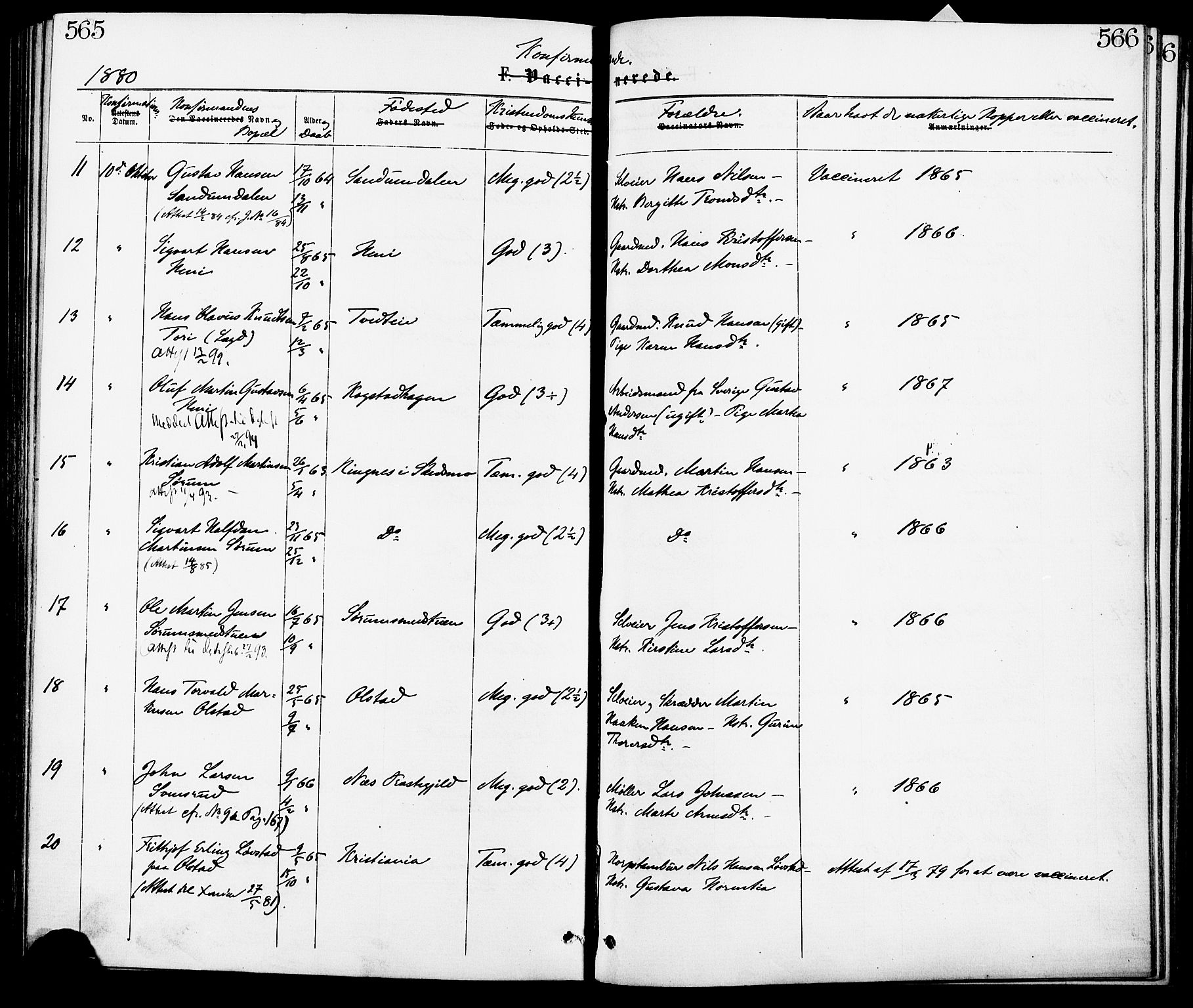 Gjerdrum prestekontor Kirkebøker, AV/SAO-A-10412b/F/Fa/L0008: Parish register (official) no. I 8, 1867-1880, p. 565-566