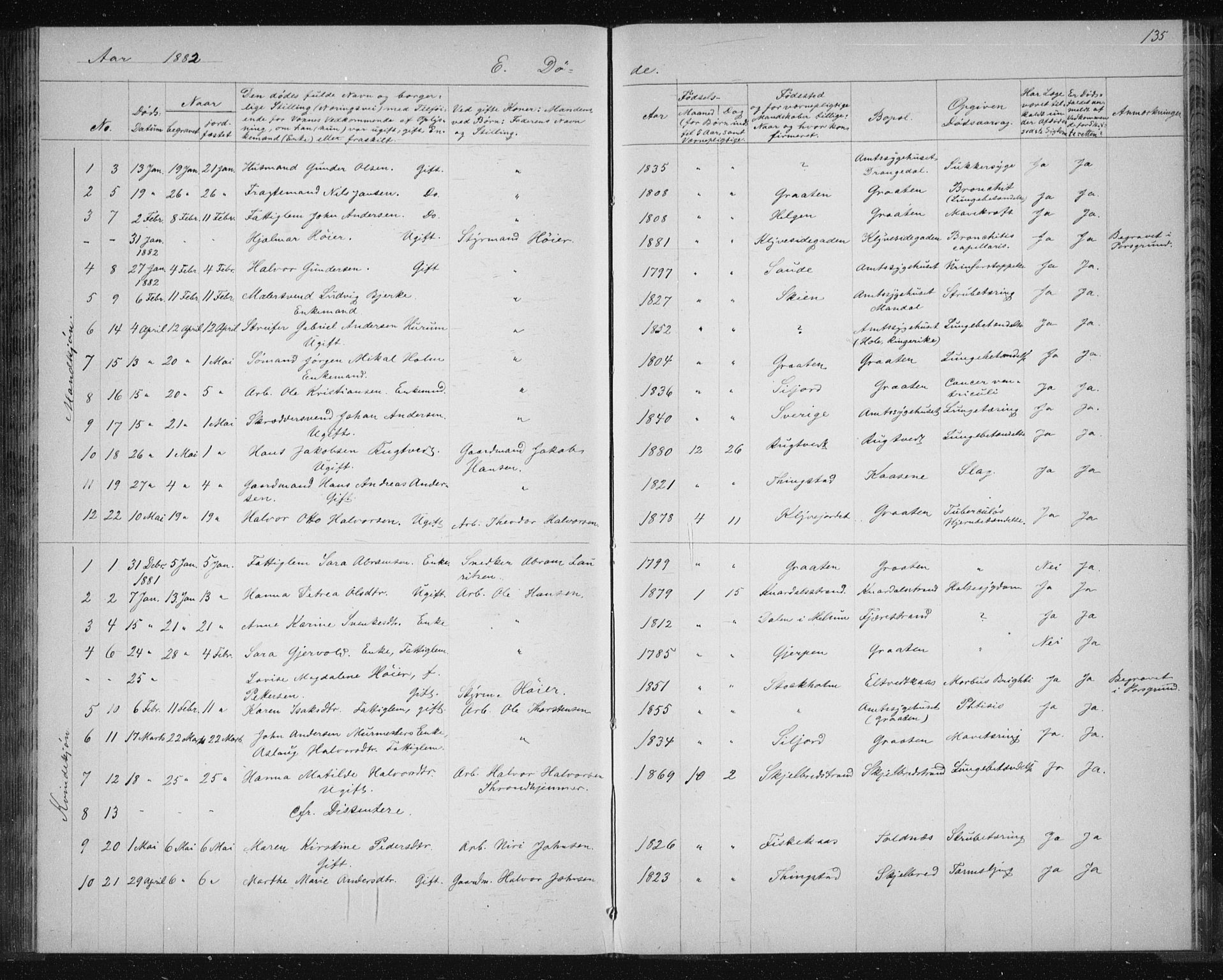 Solum kirkebøker, SAKO/A-306/G/Ga/L0006: Parish register (copy) no. I 6, 1882-1883, p. 135