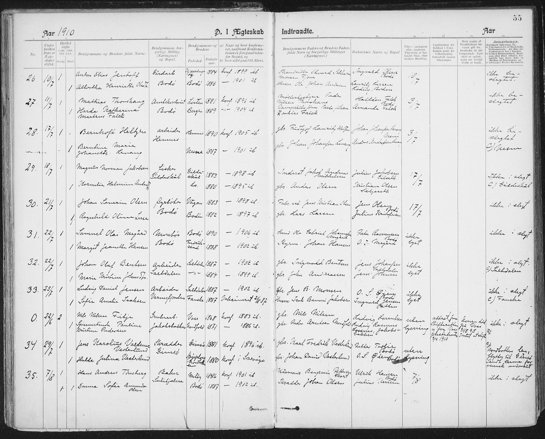 Ministerialprotokoller, klokkerbøker og fødselsregistre - Nordland, AV/SAT-A-1459/801/L0012: Parish register (official) no. 801A12, 1900-1916, p. 55