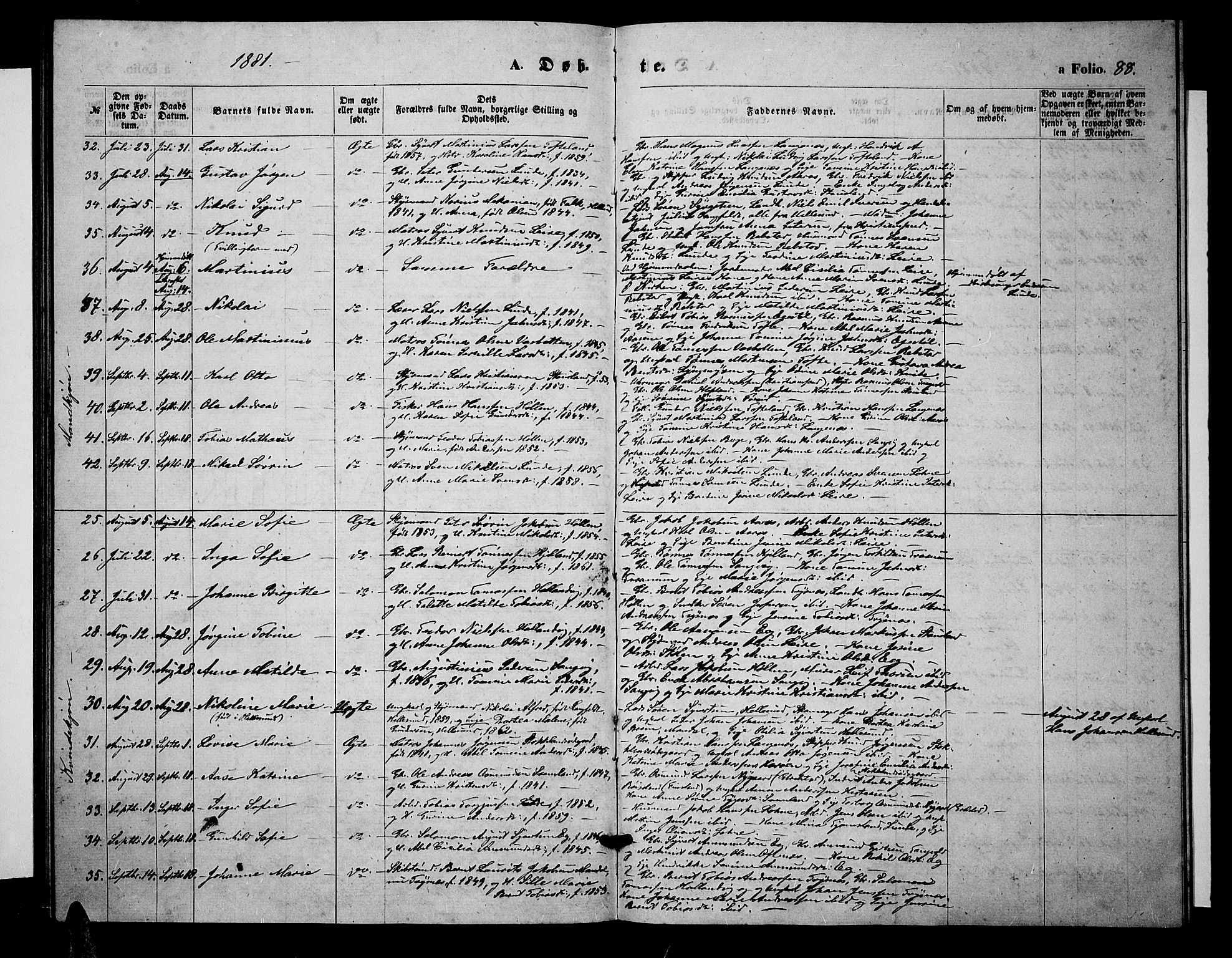 Søgne sokneprestkontor, SAK/1111-0037/F/Fb/Fbb/L0004: Parish register (copy) no. B 4, 1864-1883, p. 88