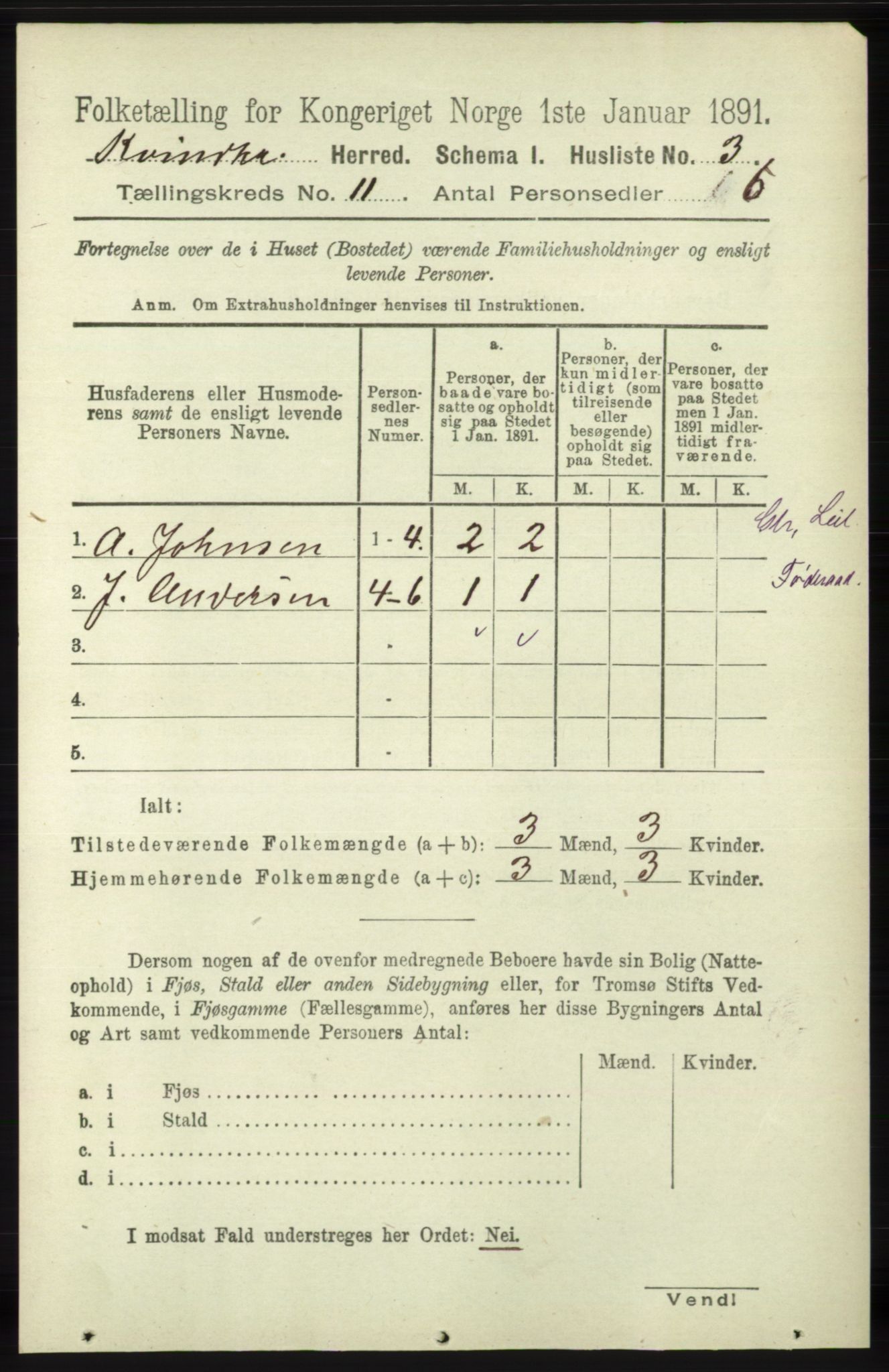 RA, 1891 census for 1224 Kvinnherad, 1891, p. 3788