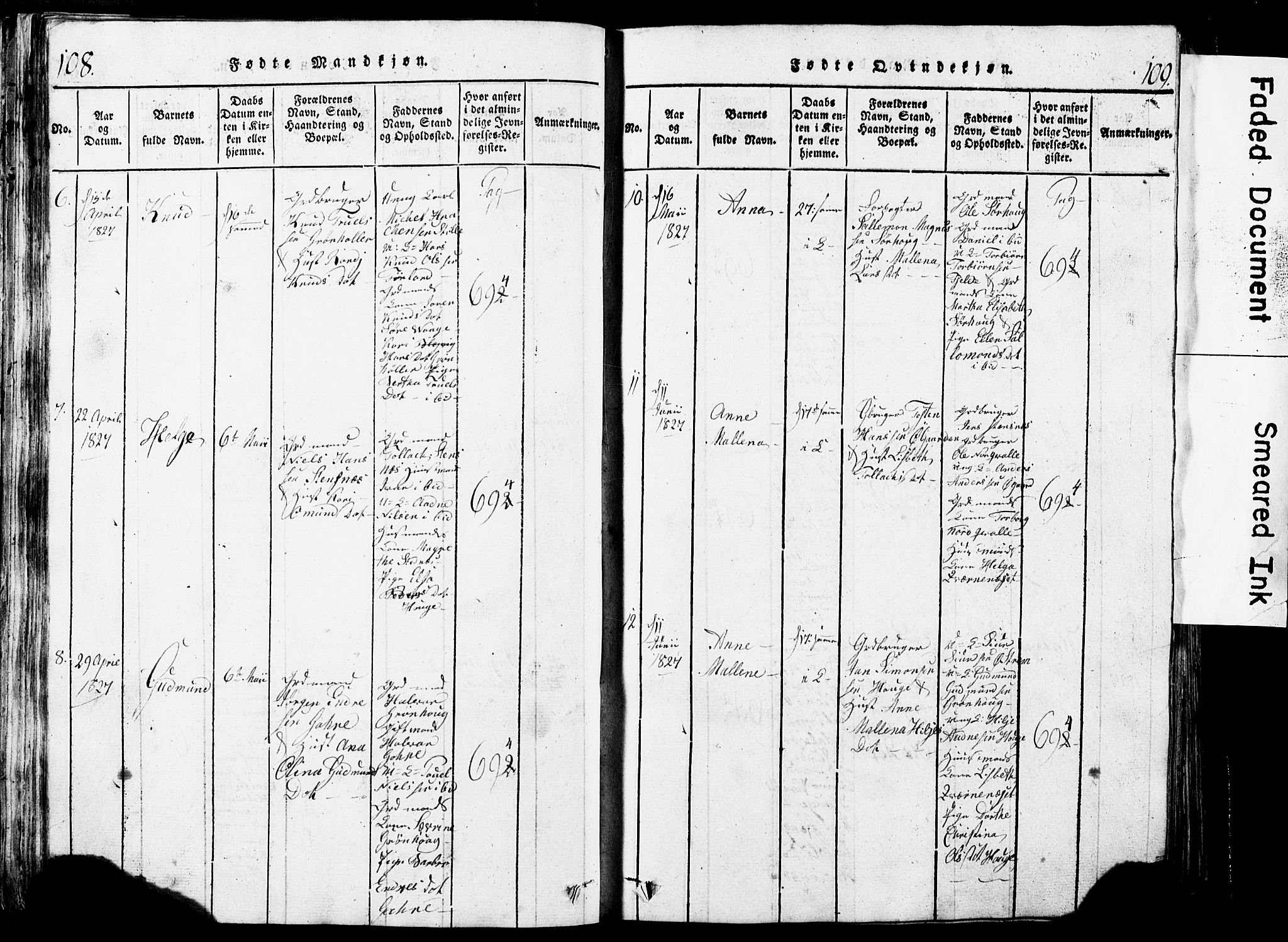 Torvastad sokneprestkontor, SAST/A -101857/H/Ha/Hab/L0002: Parish register (copy) no. B 2, 1817-1834, p. 108-109