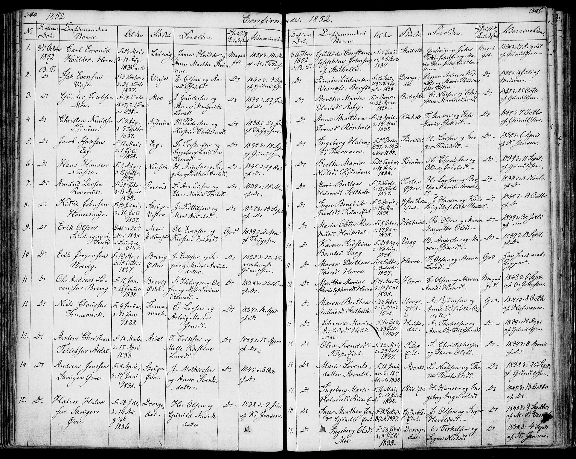 Bamble kirkebøker, SAKO/A-253/F/Fa/L0004: Parish register (official) no. I 4, 1834-1853, p. 344-345