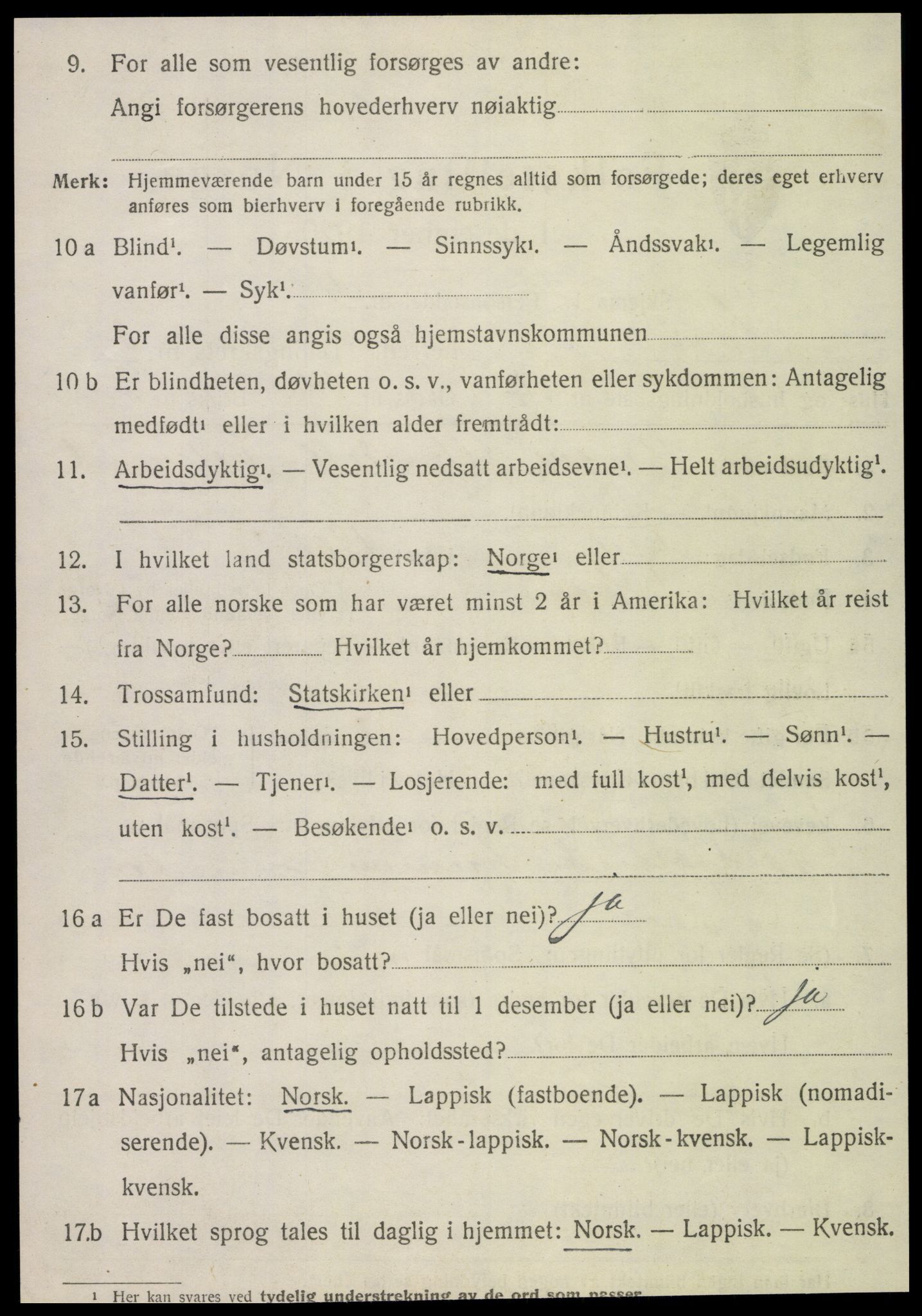 SAT, 1920 census for Kvam, 1920, p. 1082