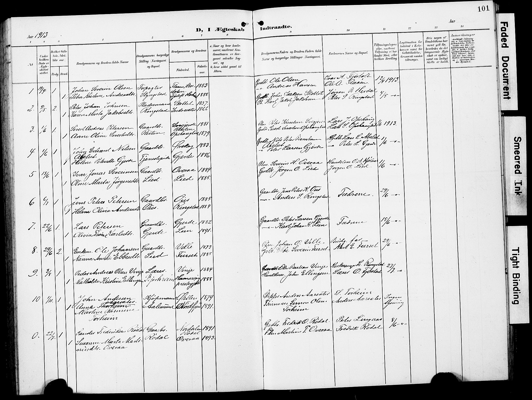 Ministerialprotokoller, klokkerbøker og fødselsregistre - Møre og Romsdal, SAT/A-1454/520/L0293: Parish register (copy) no. 520C05, 1902-1923, p. 101