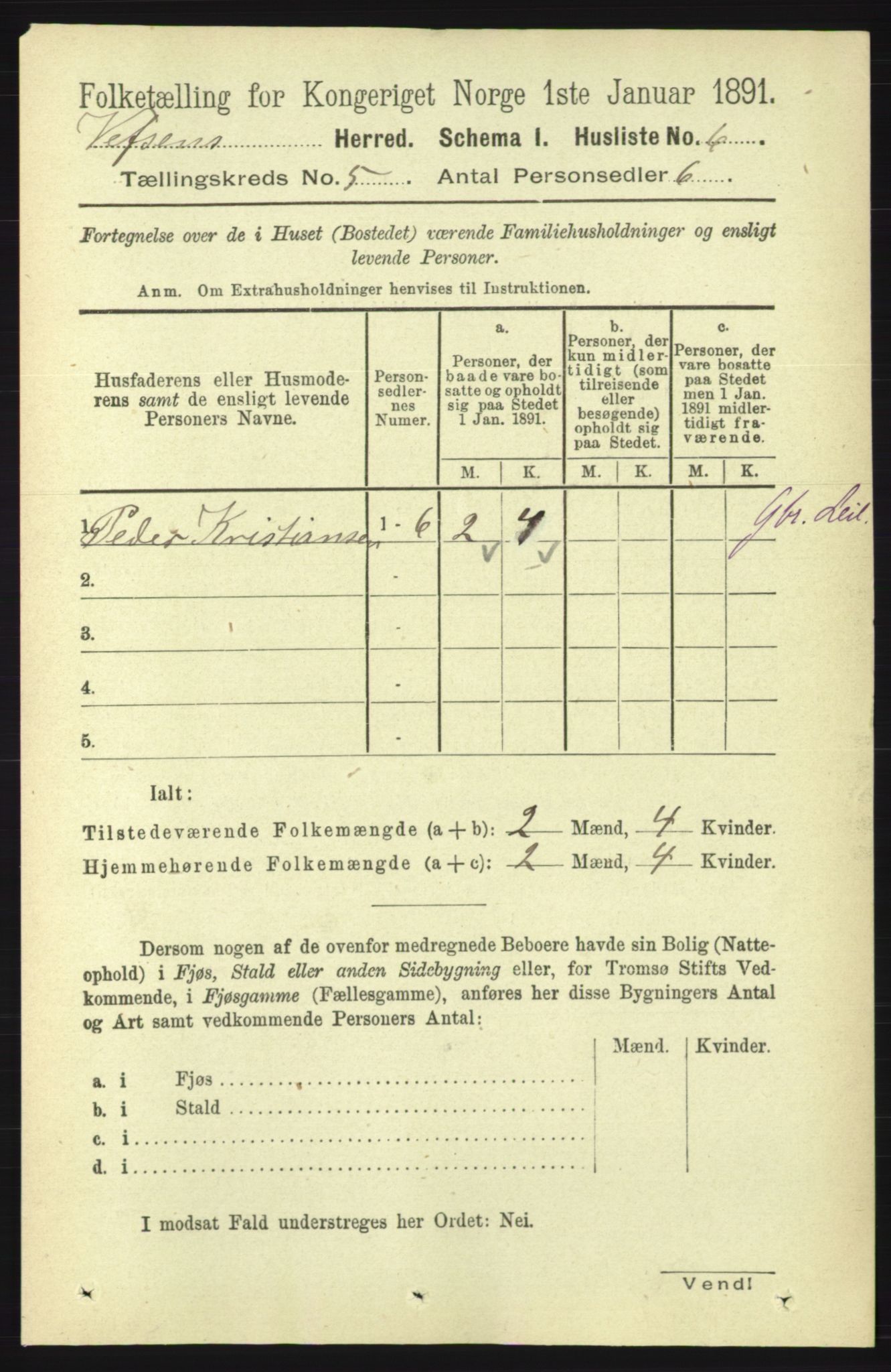 RA, 1891 census for 1824 Vefsn, 1891, p. 2007