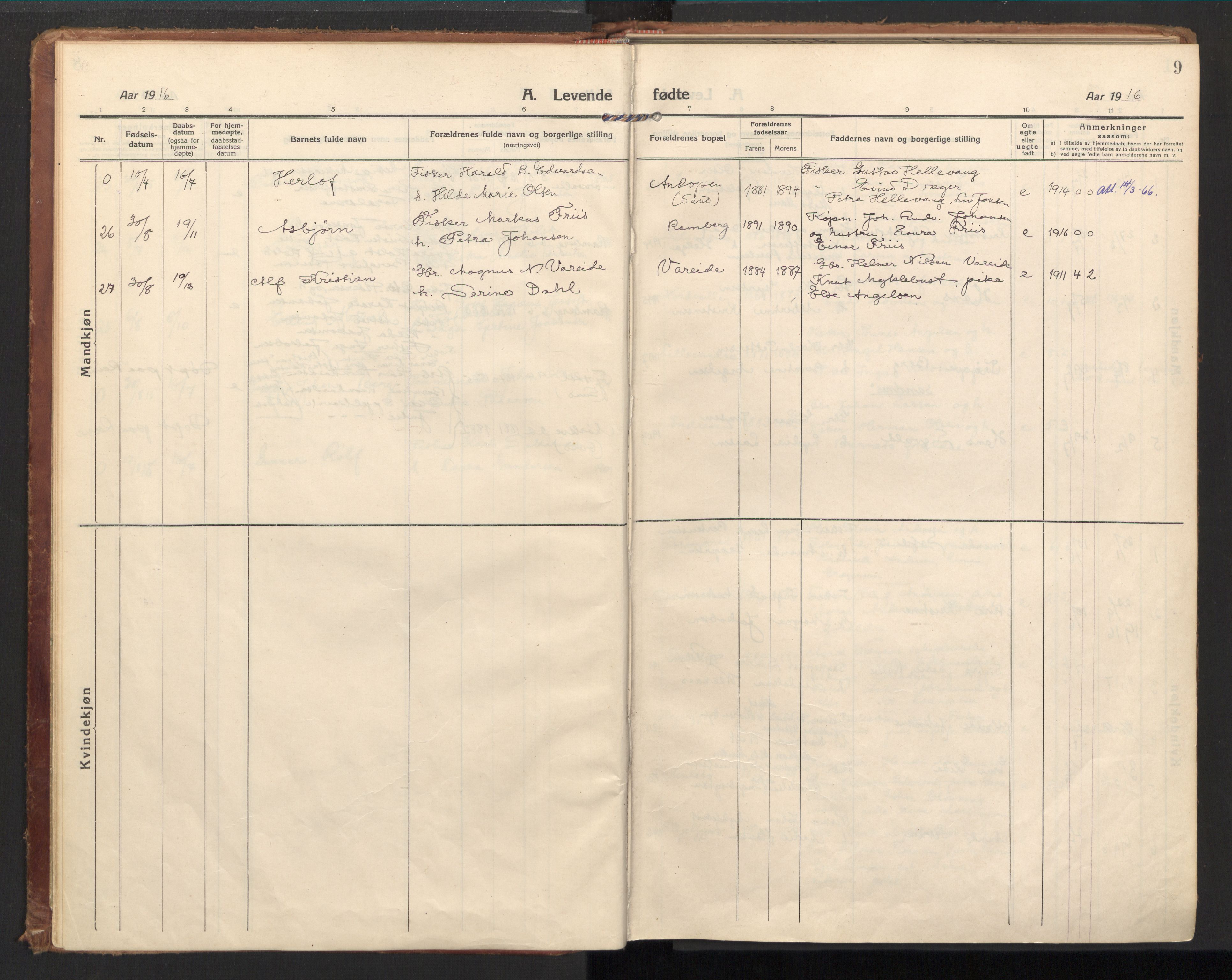 Ministerialprotokoller, klokkerbøker og fødselsregistre - Nordland, AV/SAT-A-1459/885/L1210: Parish register (official) no. 885A10, 1916-1926, p. 9