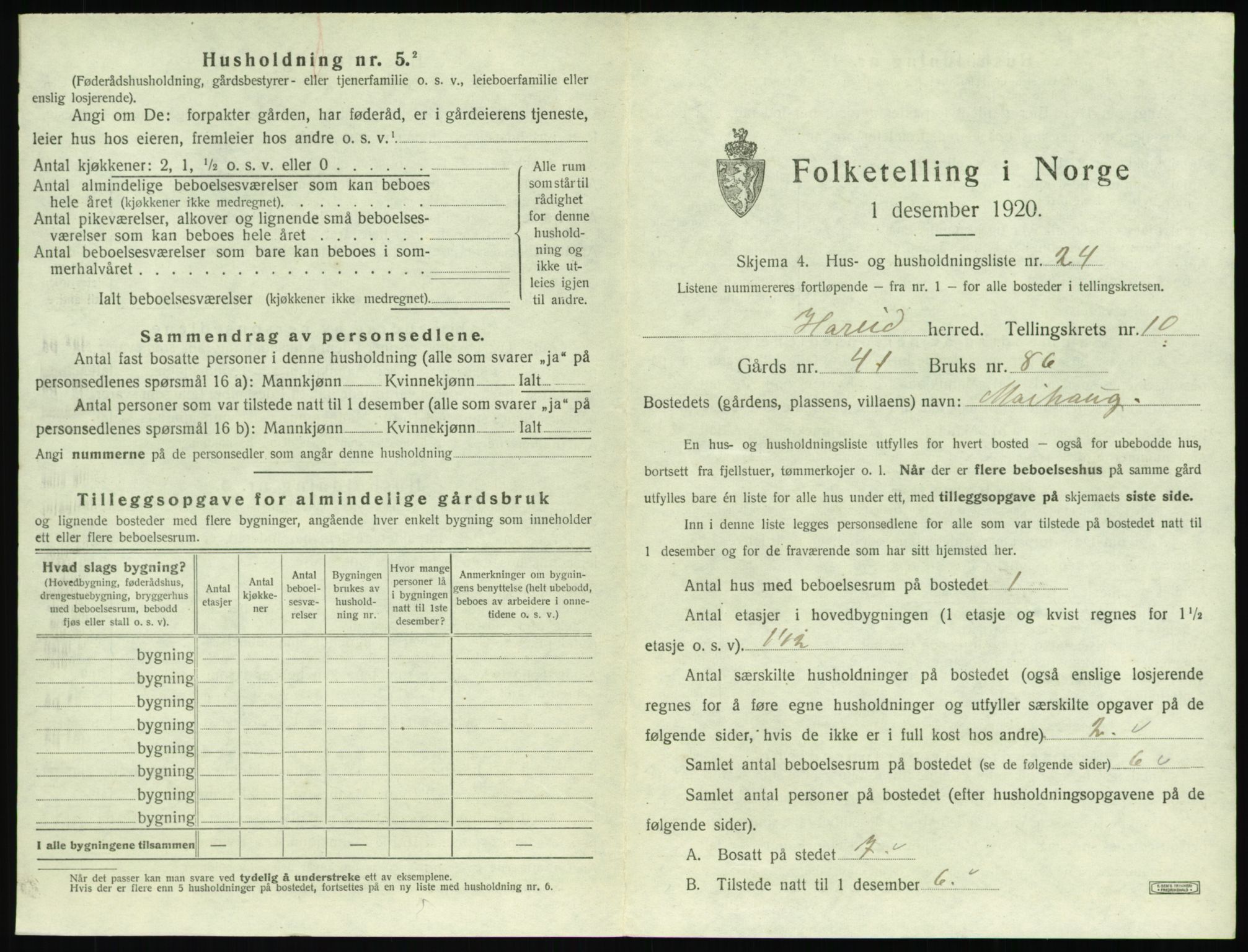 SAT, 1920 census for Hareid, 1920, p. 527