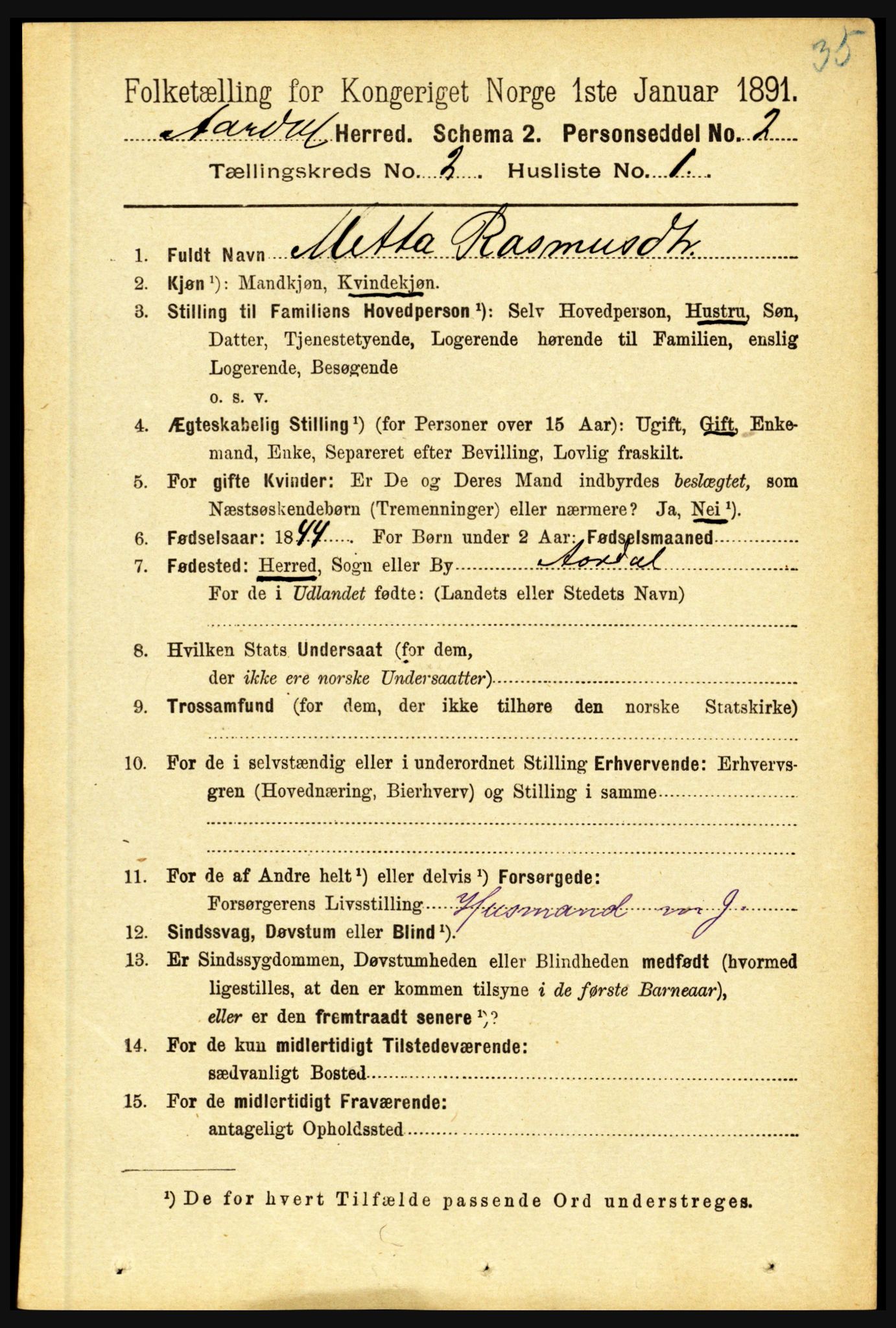 RA, 1891 census for 1424 Årdal, 1891, p. 164