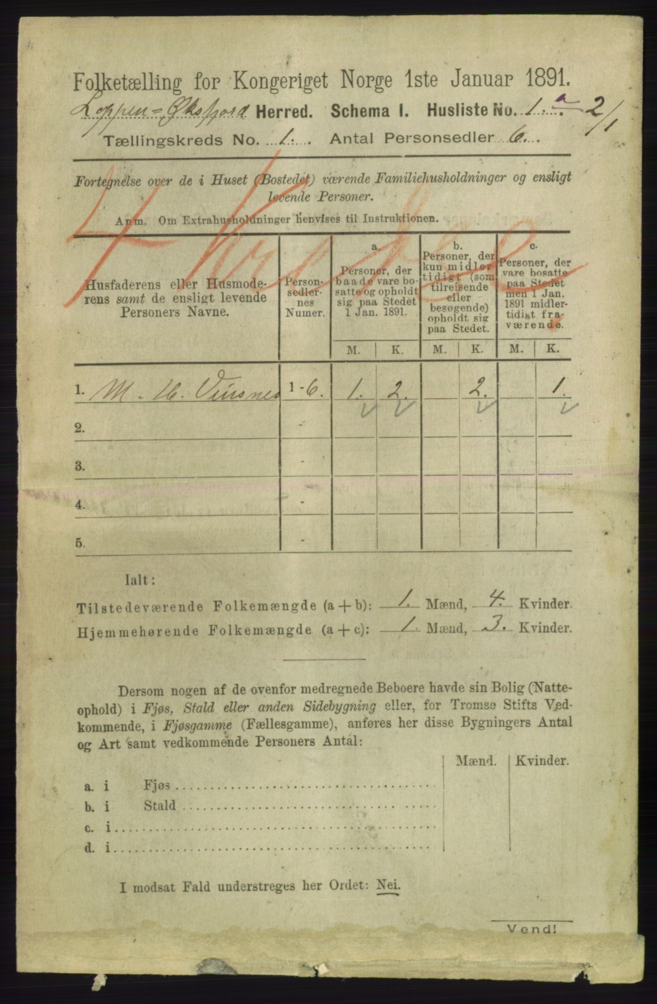 RA, 1891 census for 2014 Loppa, 1891, p. 15