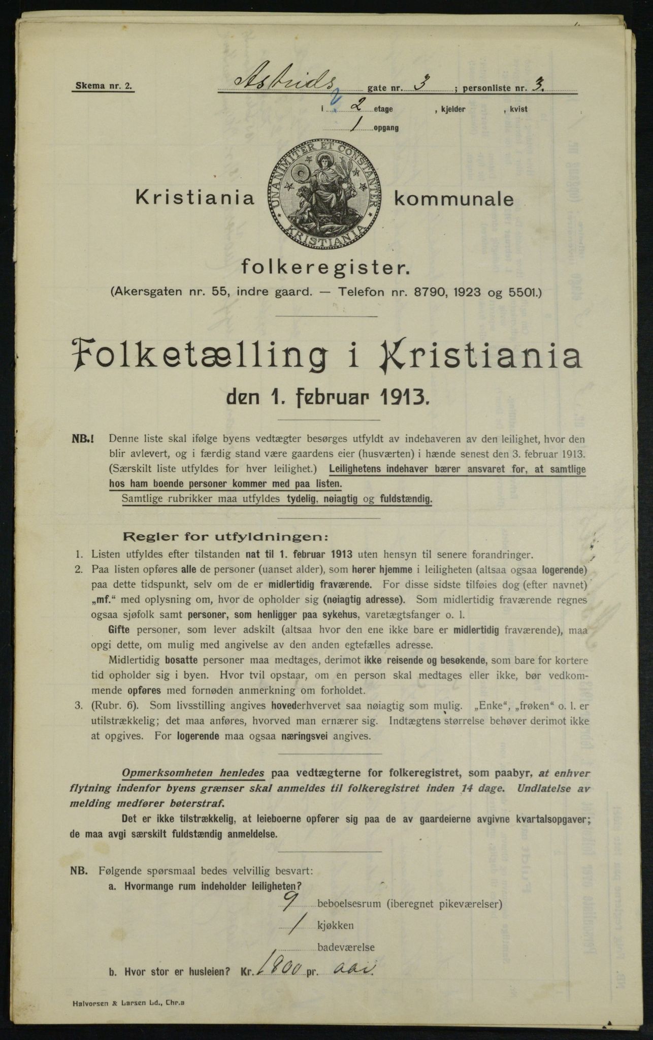 OBA, Municipal Census 1913 for Kristiania, 1913, p. 17197