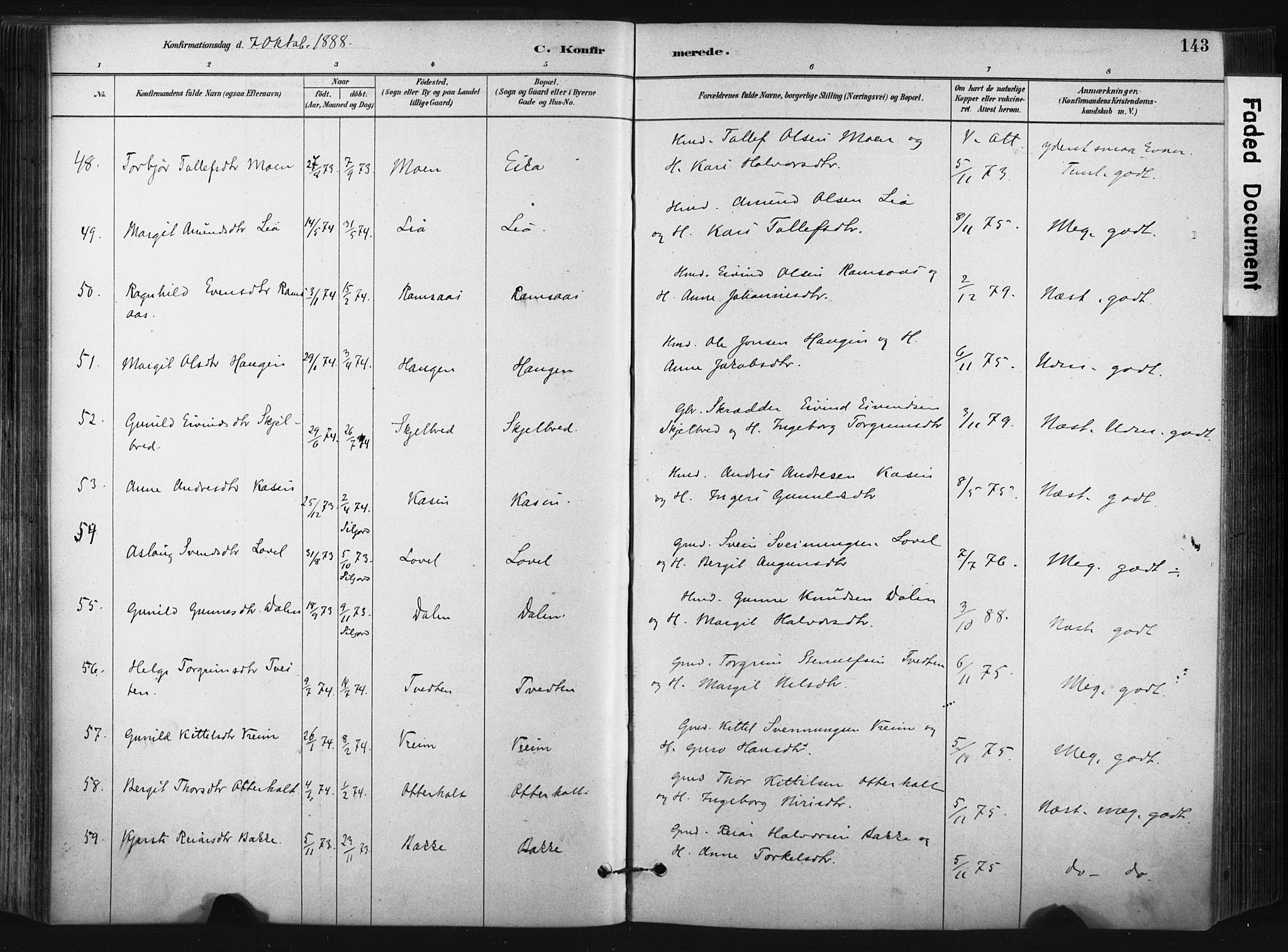 Bø kirkebøker, SAKO/A-257/F/Fa/L0010: Parish register (official) no. 10, 1880-1892, p. 143