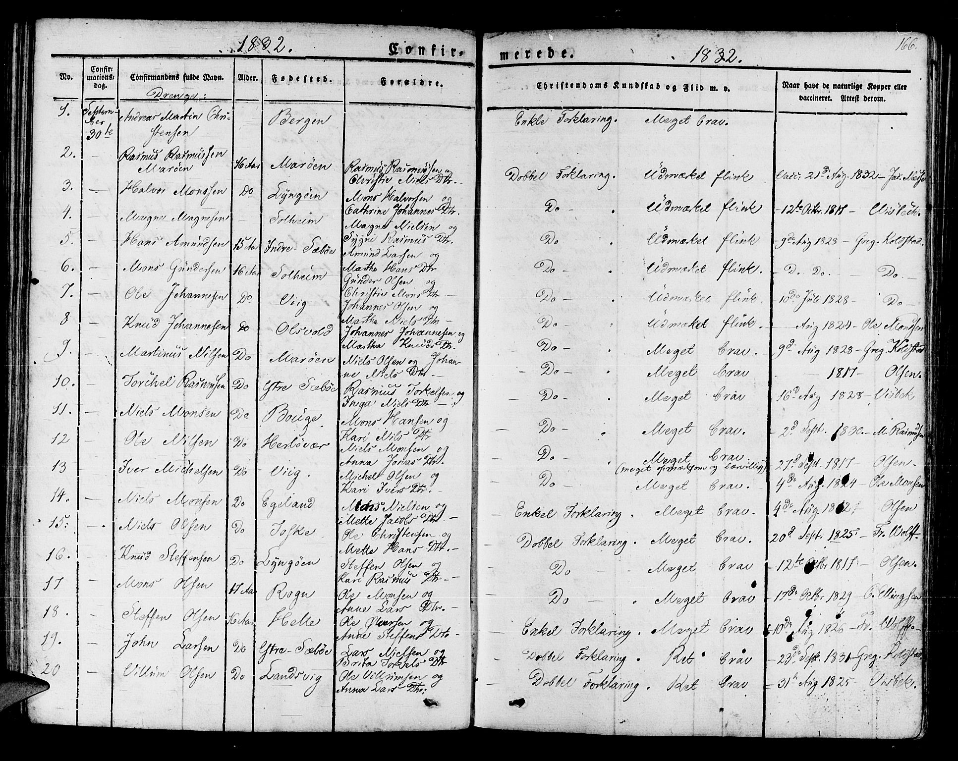 Manger sokneprestembete, SAB/A-76801/H/Haa: Parish register (official) no. A 4, 1824-1838, p. 166