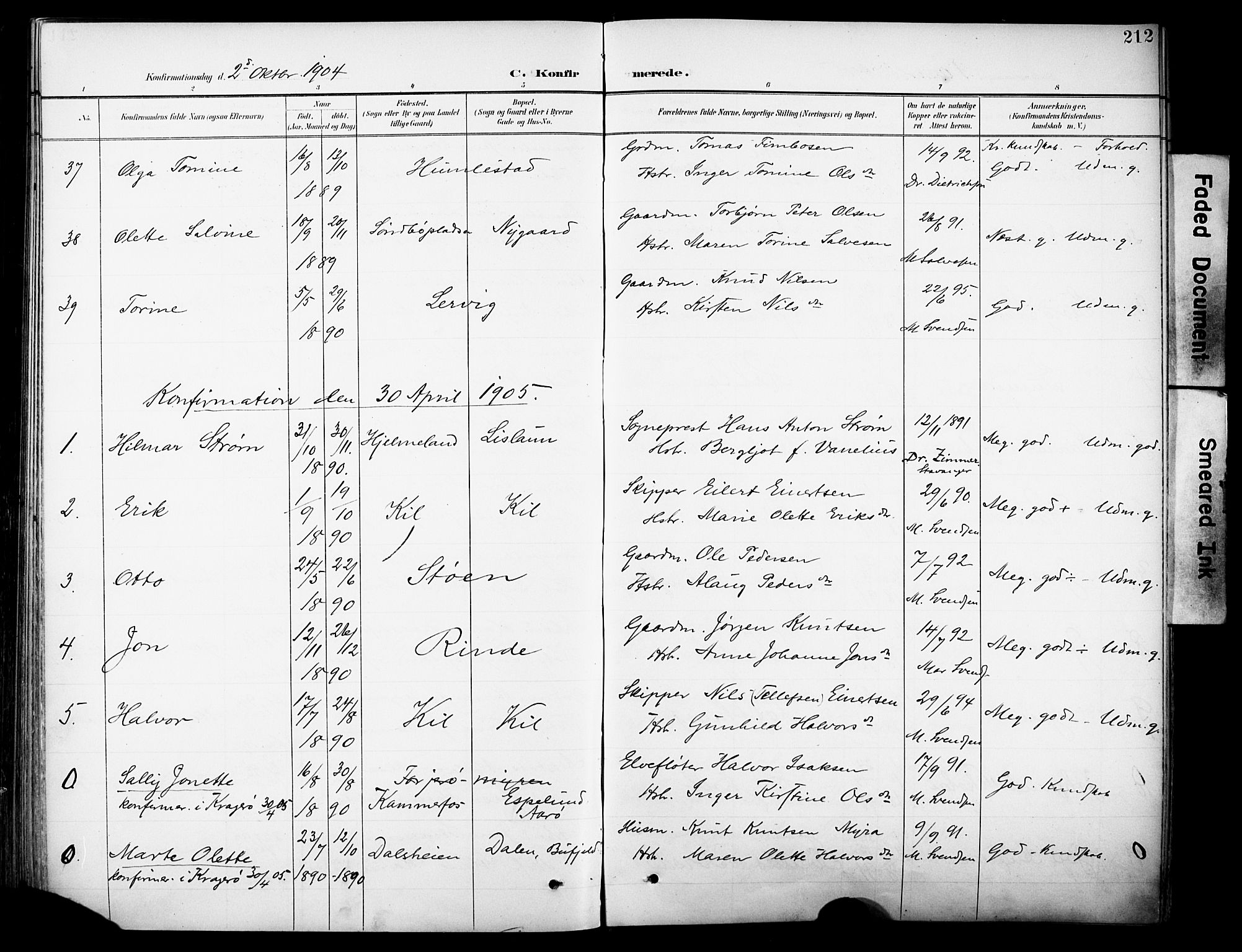 Sannidal kirkebøker, AV/SAKO-A-296/F/Fa/L0016: Parish register (official) no. 16, 1895-1911, p. 212