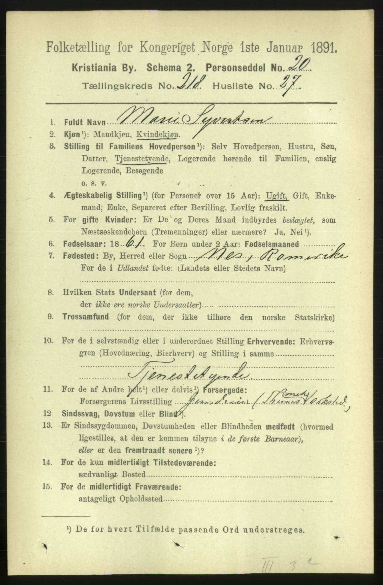 RA, 1891 census for 0301 Kristiania, 1891, p. 129709