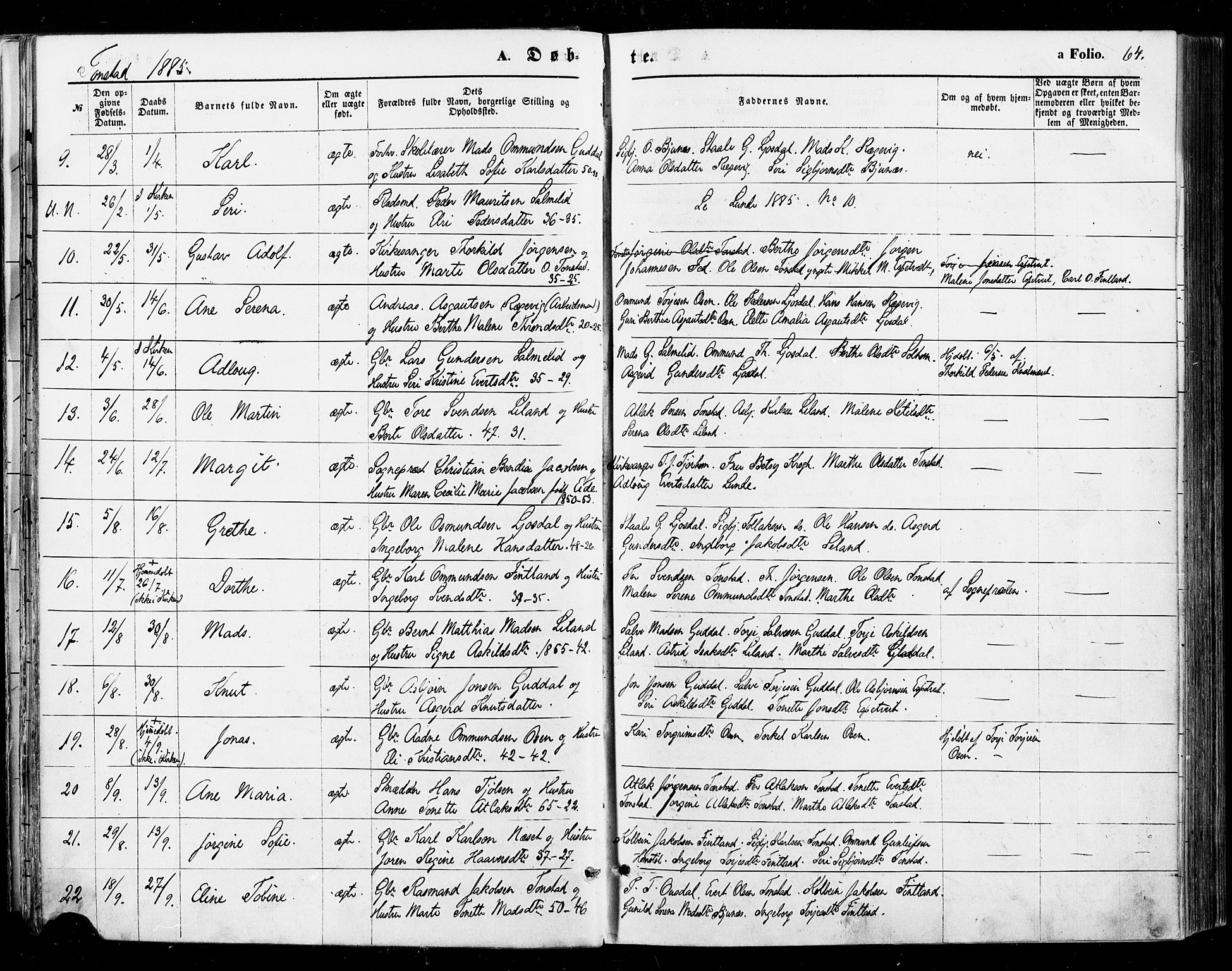 Sirdal sokneprestkontor, AV/SAK-1111-0036/F/Fa/Fab/L0003: Parish register (official) no. A 3, 1874-1886, p. 64