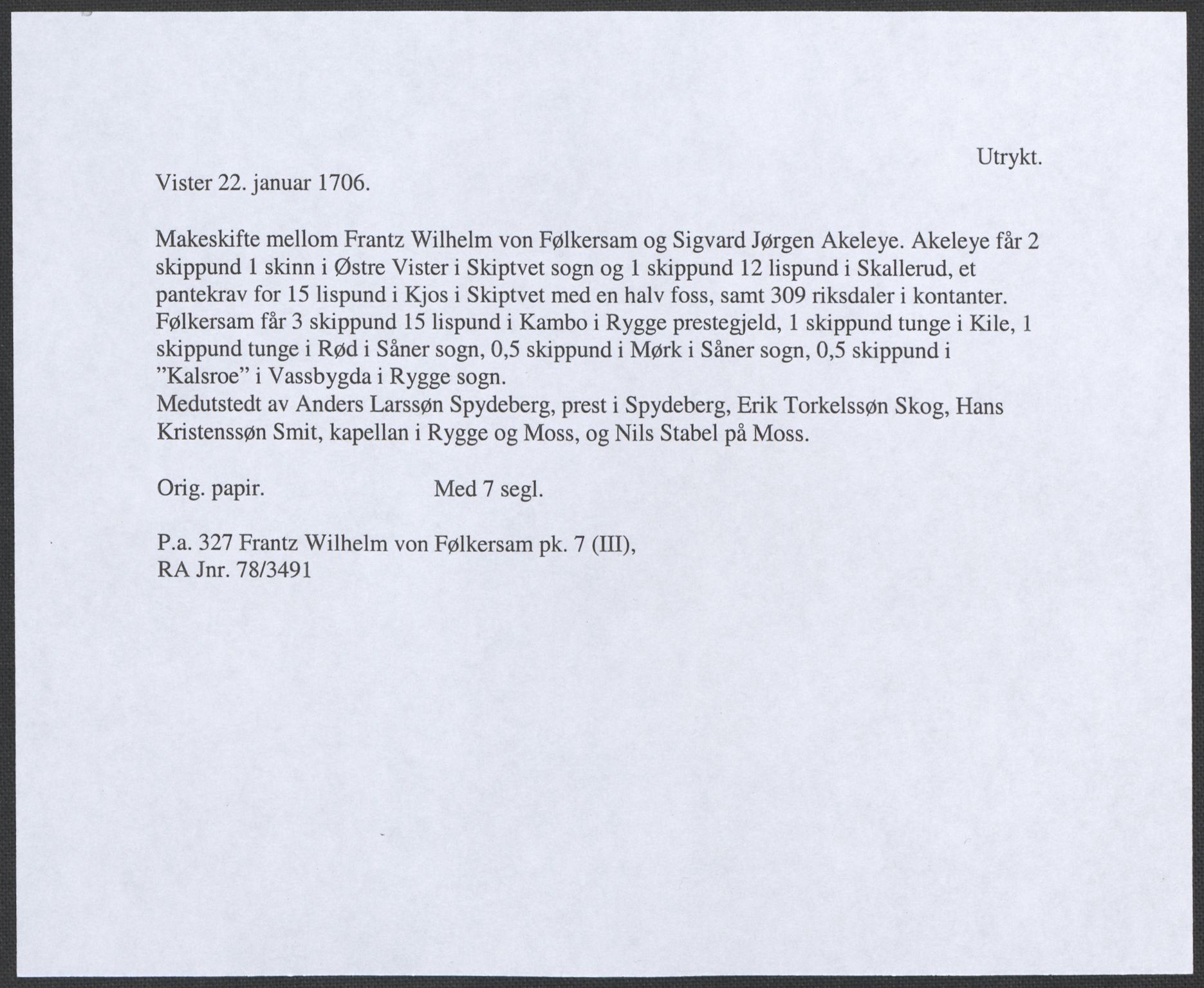 Riksarkivets diplomsamling, RA/EA-5965/F12/L0006: Pk. 7 (III), 1589-1716, p. 31