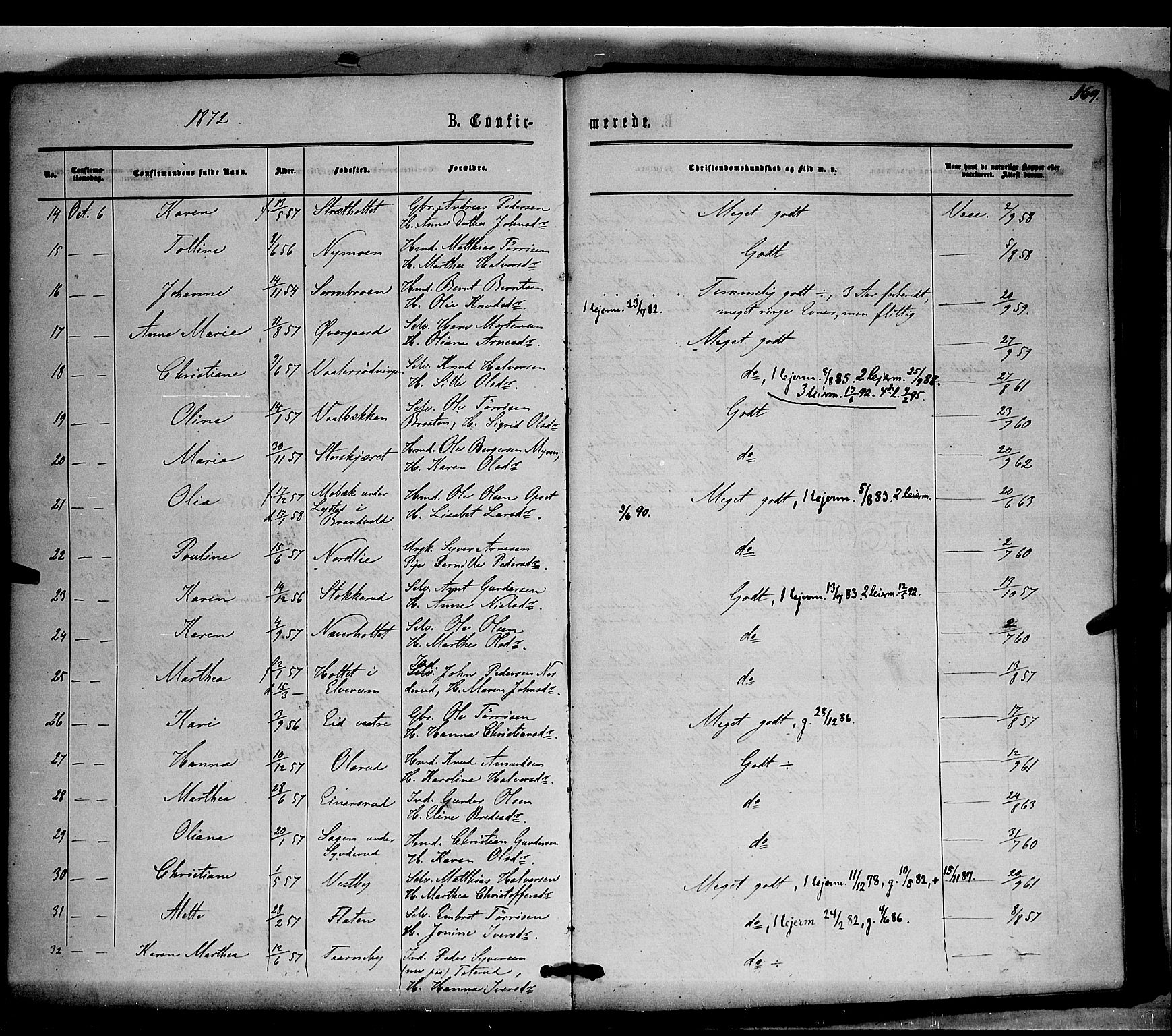 Våler prestekontor, Hedmark, AV/SAH-PREST-040/H/Ha/Haa/L0002: Parish register (official) no. 2, 1867-1878, p. 169