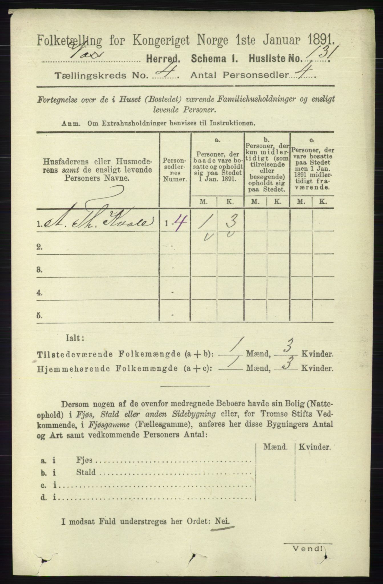 RA, 1891 census for 1235 Voss, 1891, p. 1564