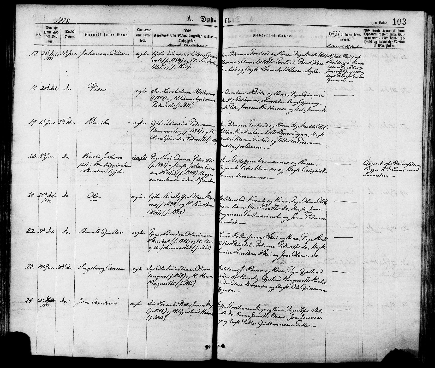 Ministerialprotokoller, klokkerbøker og fødselsregistre - Nord-Trøndelag, SAT/A-1458/709/L0076: Parish register (official) no. 709A16, 1871-1879, p. 103
