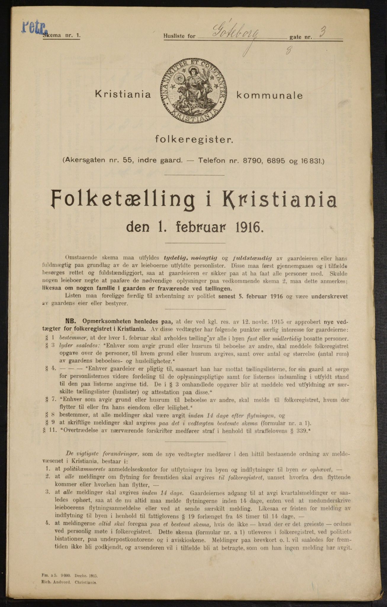 OBA, Municipal Census 1916 for Kristiania, 1916, p. 33258