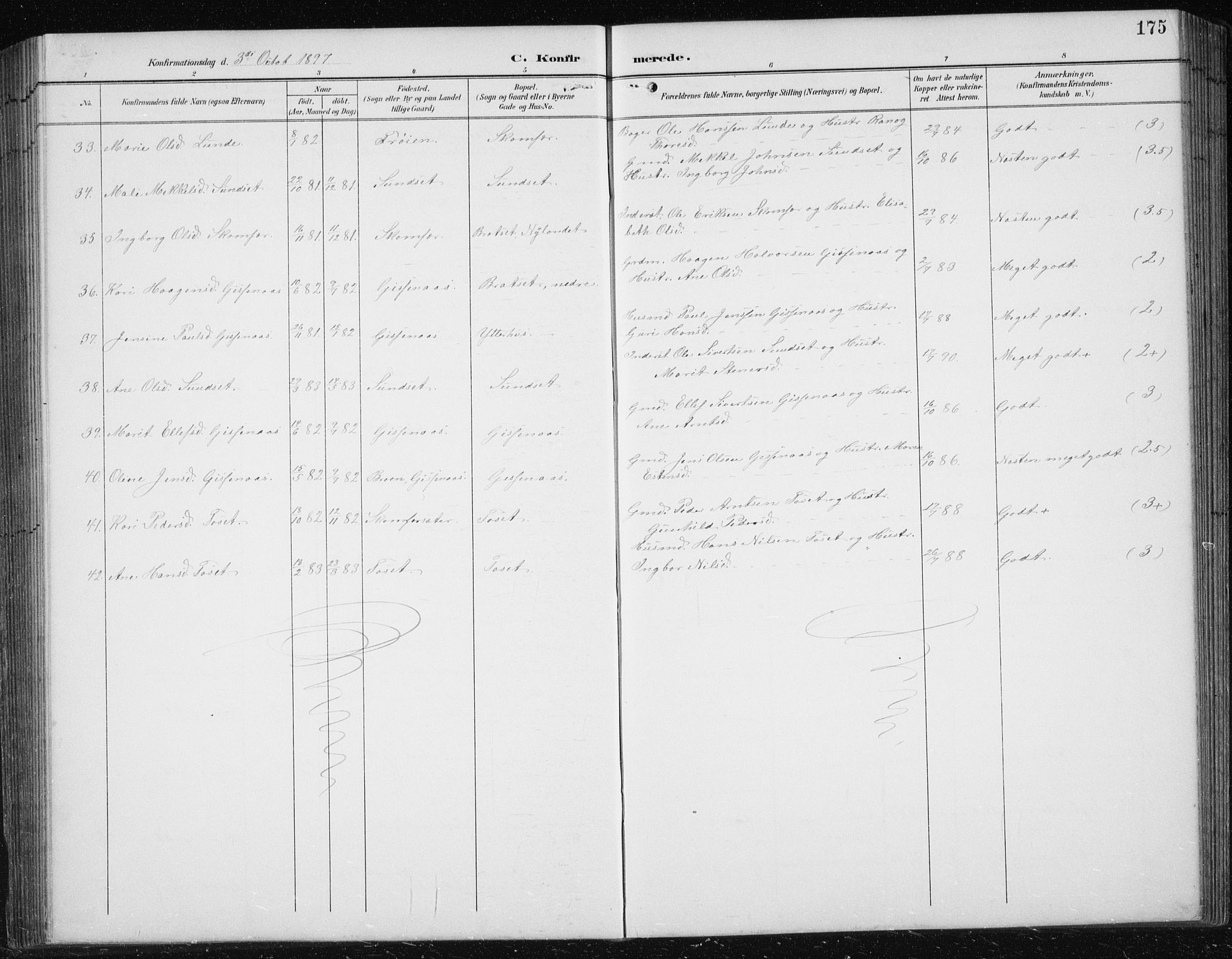 Ministerialprotokoller, klokkerbøker og fødselsregistre - Sør-Trøndelag, AV/SAT-A-1456/674/L0876: Parish register (copy) no. 674C03, 1892-1912, p. 175